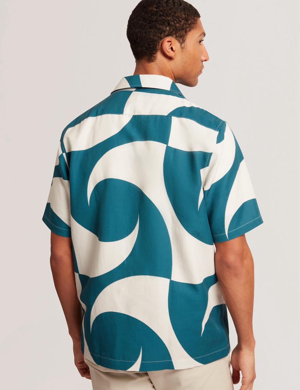 Ted Baker ROLDAN - Short Sleeve Oversized Swirl Print Hemd Herren Türkis | JPNQY-8349