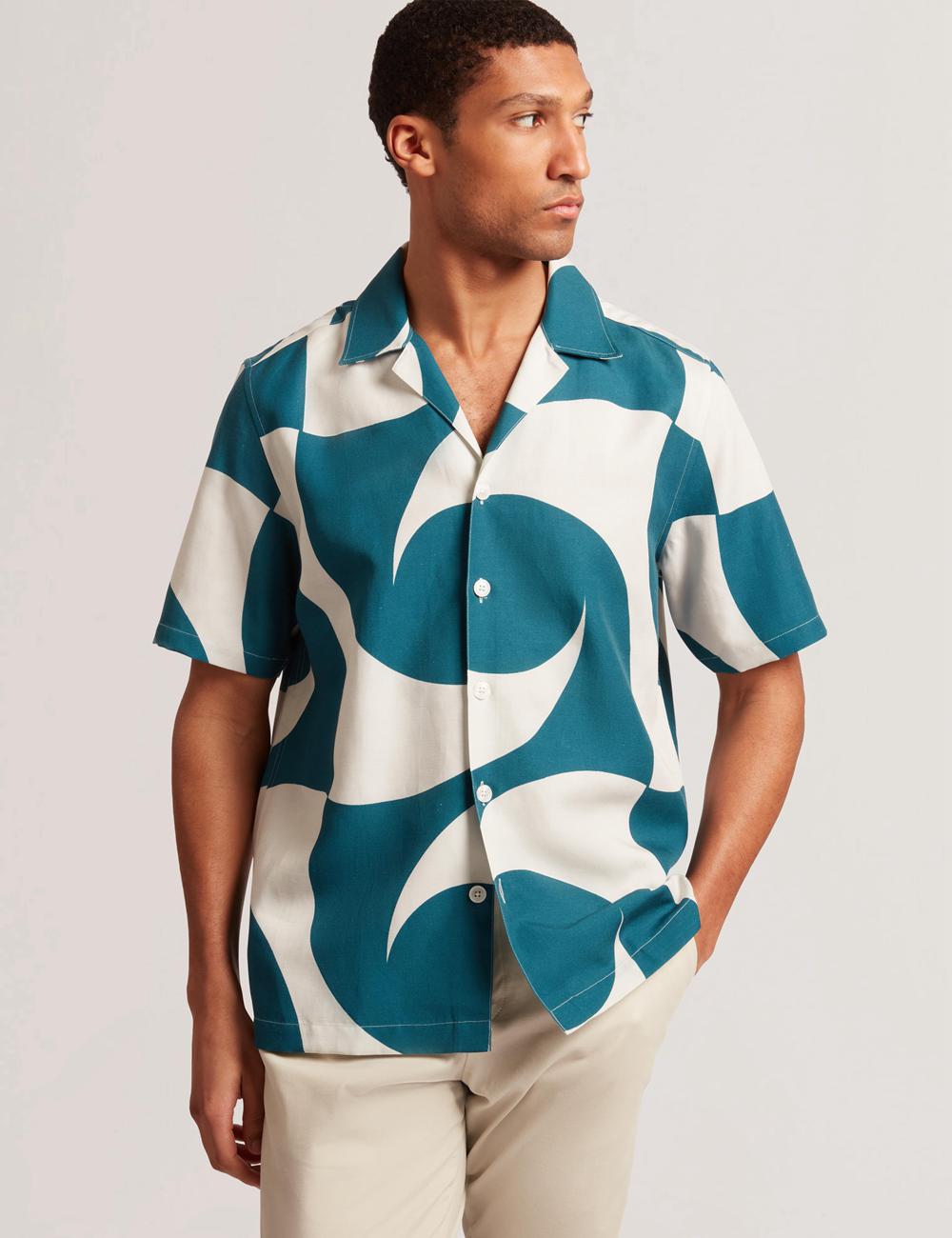Ted Baker ROLDAN - Short Sleeve Oversized Swirl Print Hemd Herren Türkis | JPNQY-8349