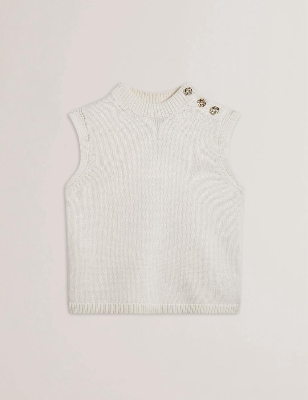 Ted Baker RONDHER - Rose Button Wool Knit Oberteile Damen Ivory | STMZC-8791