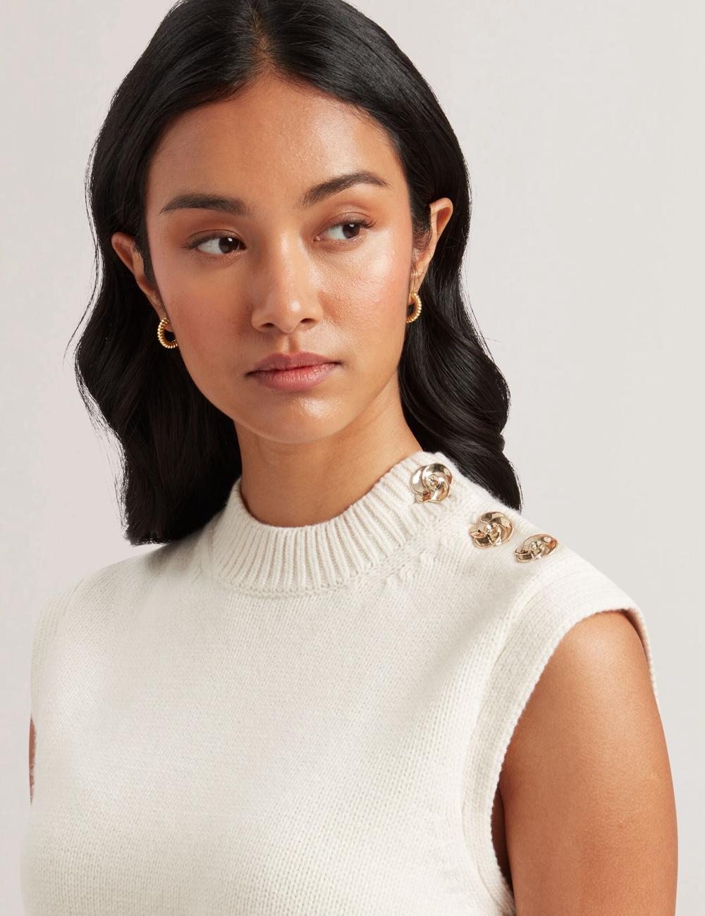 Ted Baker RONDHER - Rose Button Wool Knit Oberteile Damen Ivory | STMZC-8791