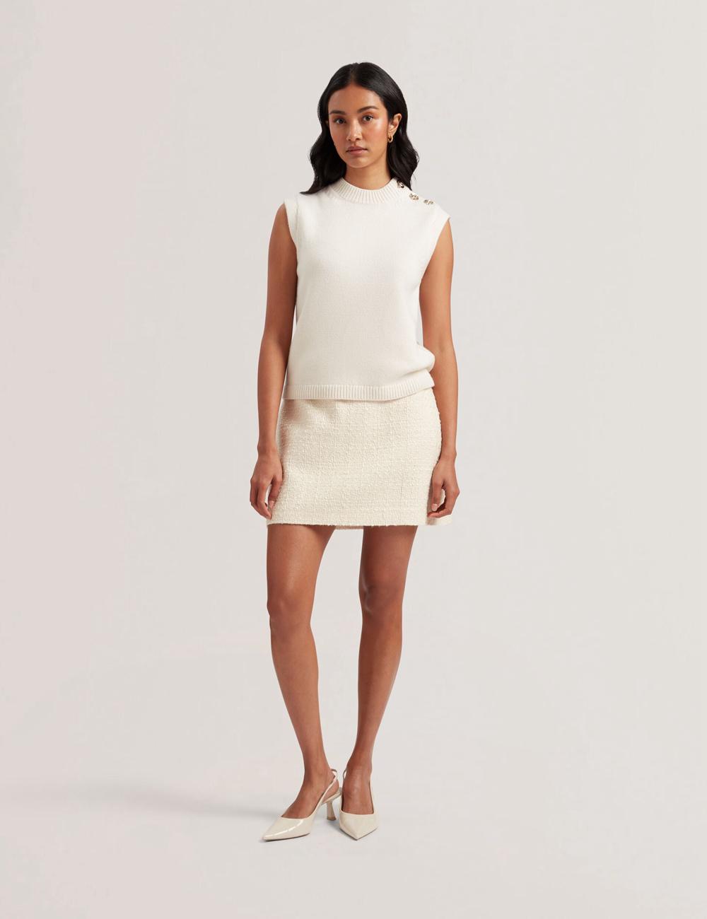 Ted Baker RONDHER - Rose Button Wool Knit Oberteile Damen Ivory | STMZC-8791