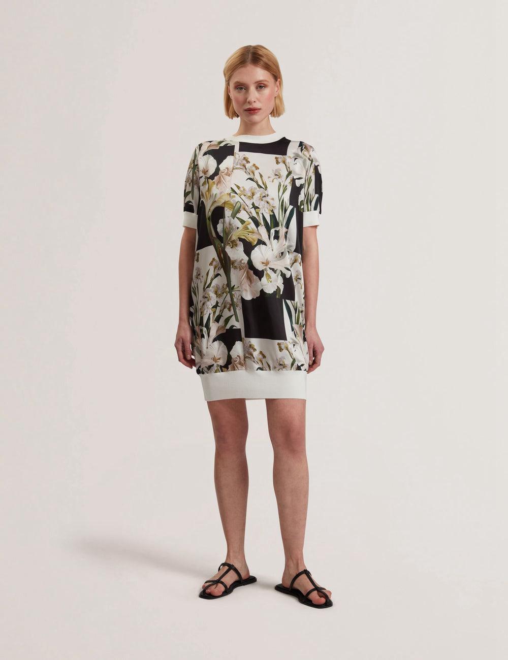 Ted Baker RONEEA - Printed Front Knitted Minikleid Damen Ivory | SDLNM-6430