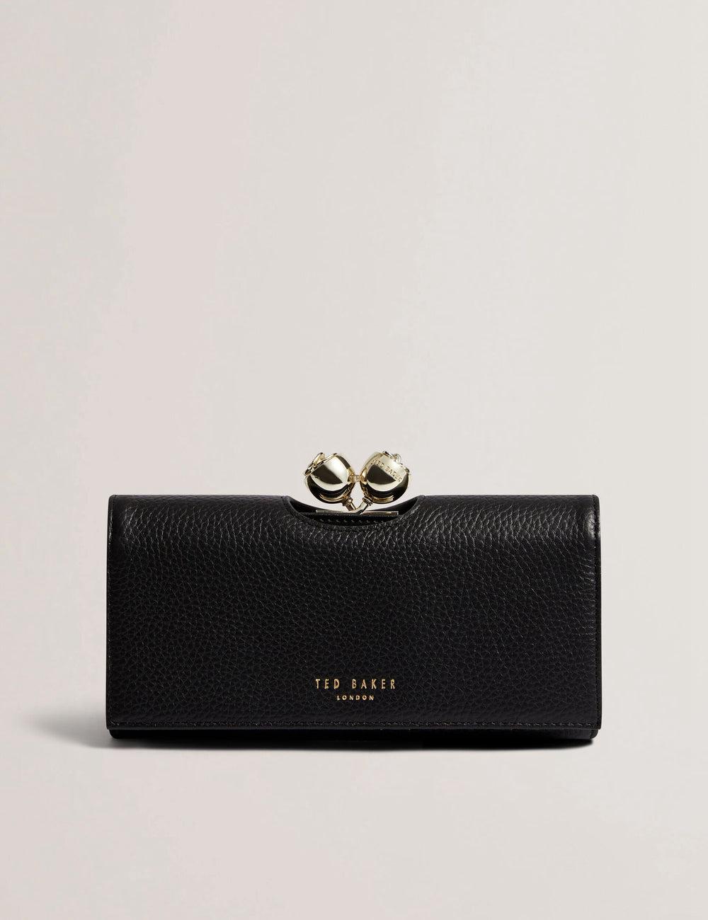 Ted Baker ROOSALI - Rose Clasp Large Bifold Leather Geldbörse Damen Schwarz | XYLCD-8521