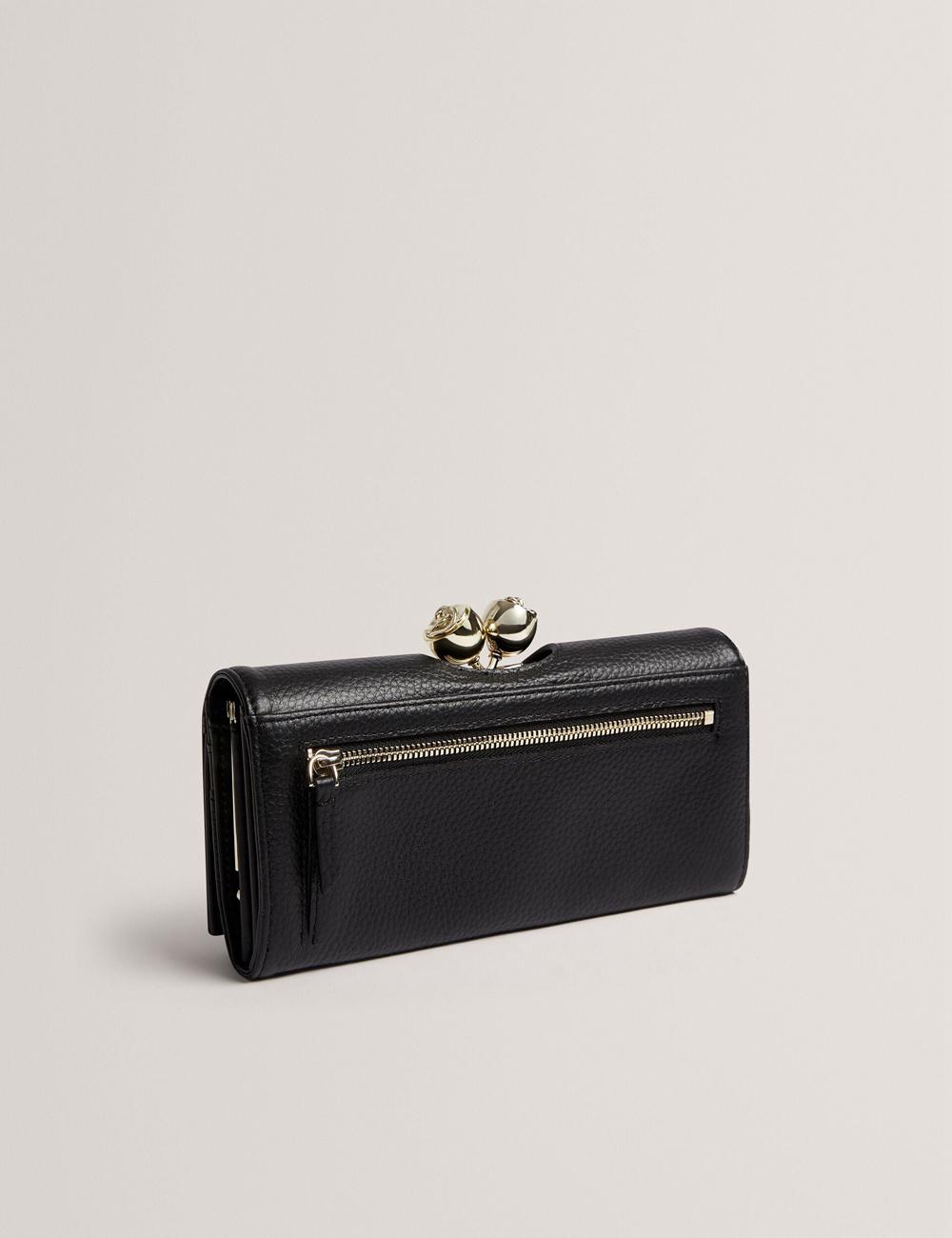 Ted Baker ROOSALI - Rose Clasp Large Bifold Leather Geldbörse Damen Schwarz | XYLCD-8521
