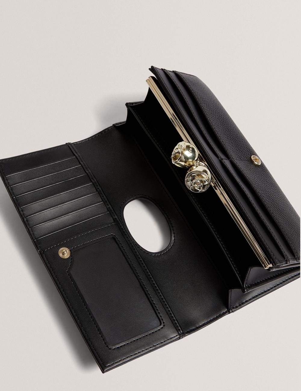 Ted Baker ROOSALI - Rose Clasp Large Bifold Leather Geldbörse Damen Schwarz | XYLCD-8521