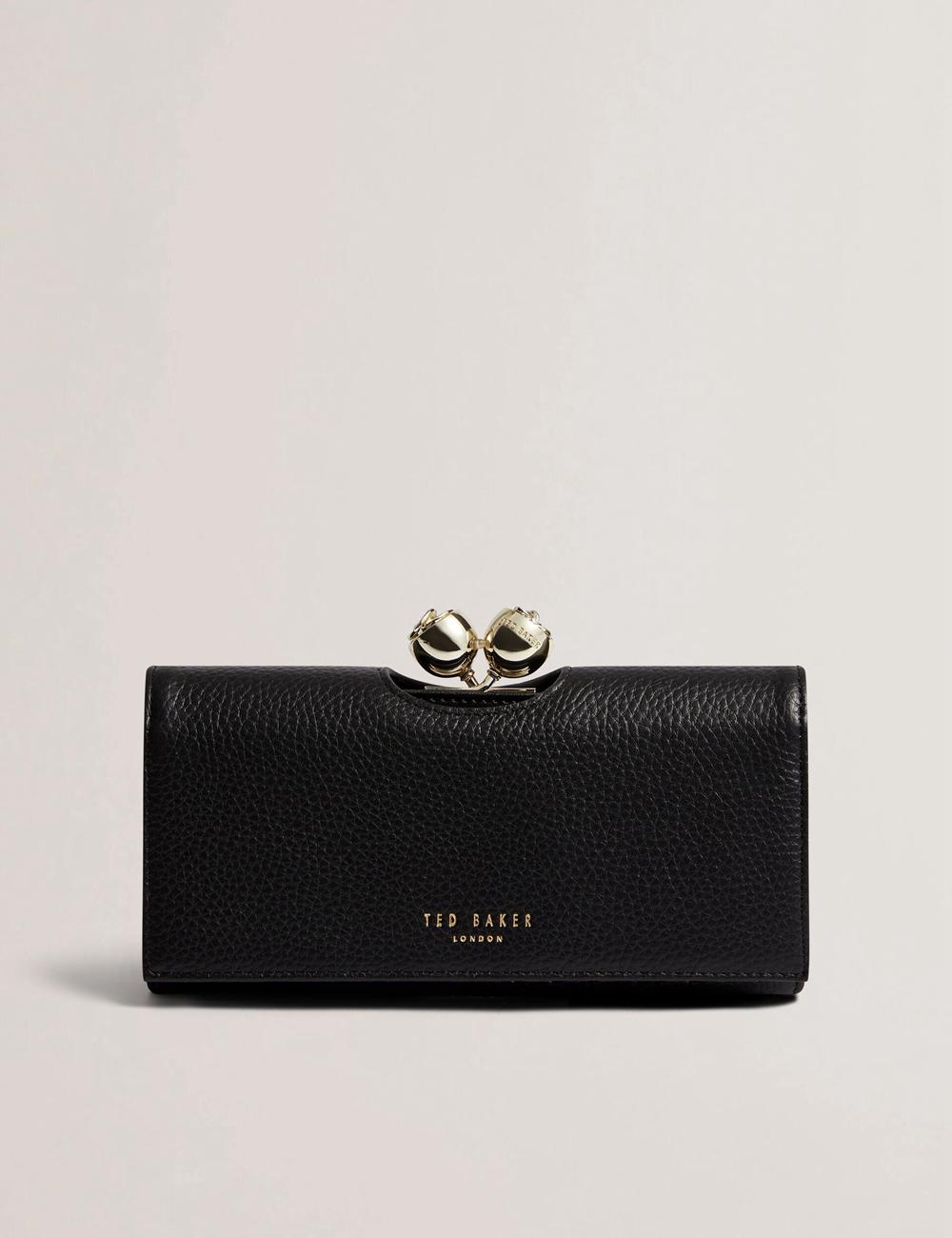 Ted Baker ROOSALI - Rose Clasp Large Bifold Leather Geldbörse Damen Schwarz | XYLCD-8521
