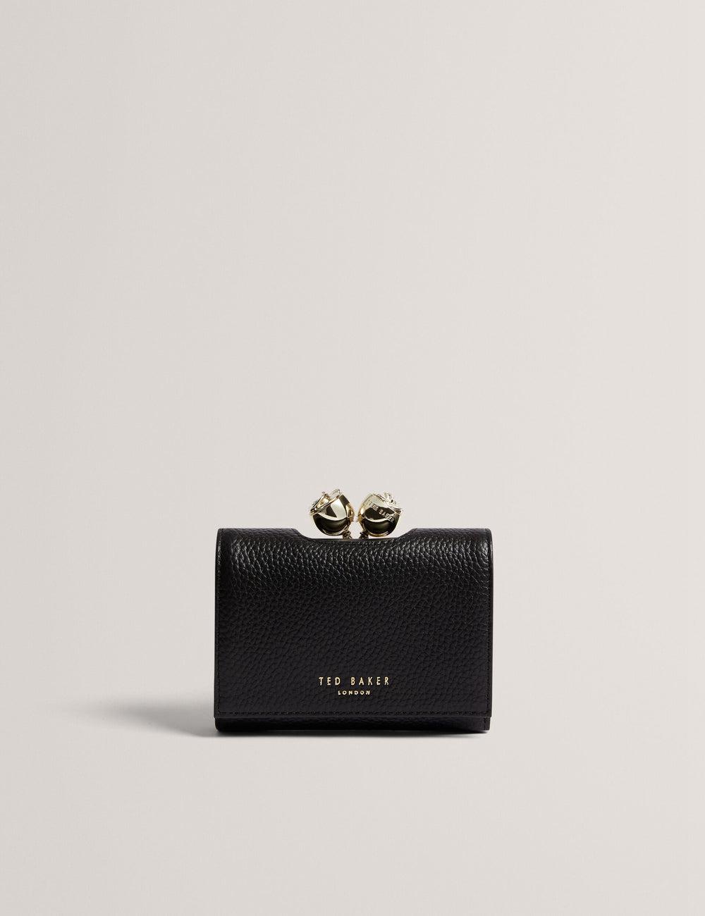 Ted Baker ROOSA - Rose Clasp Small Trifold Leather Geldbörse Damen Schwarz | ZBDQN-3940