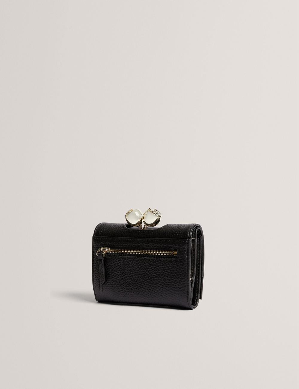 Ted Baker ROOSA - Rose Clasp Small Trifold Leather Geldbörse Damen Schwarz | ZBDQN-3940