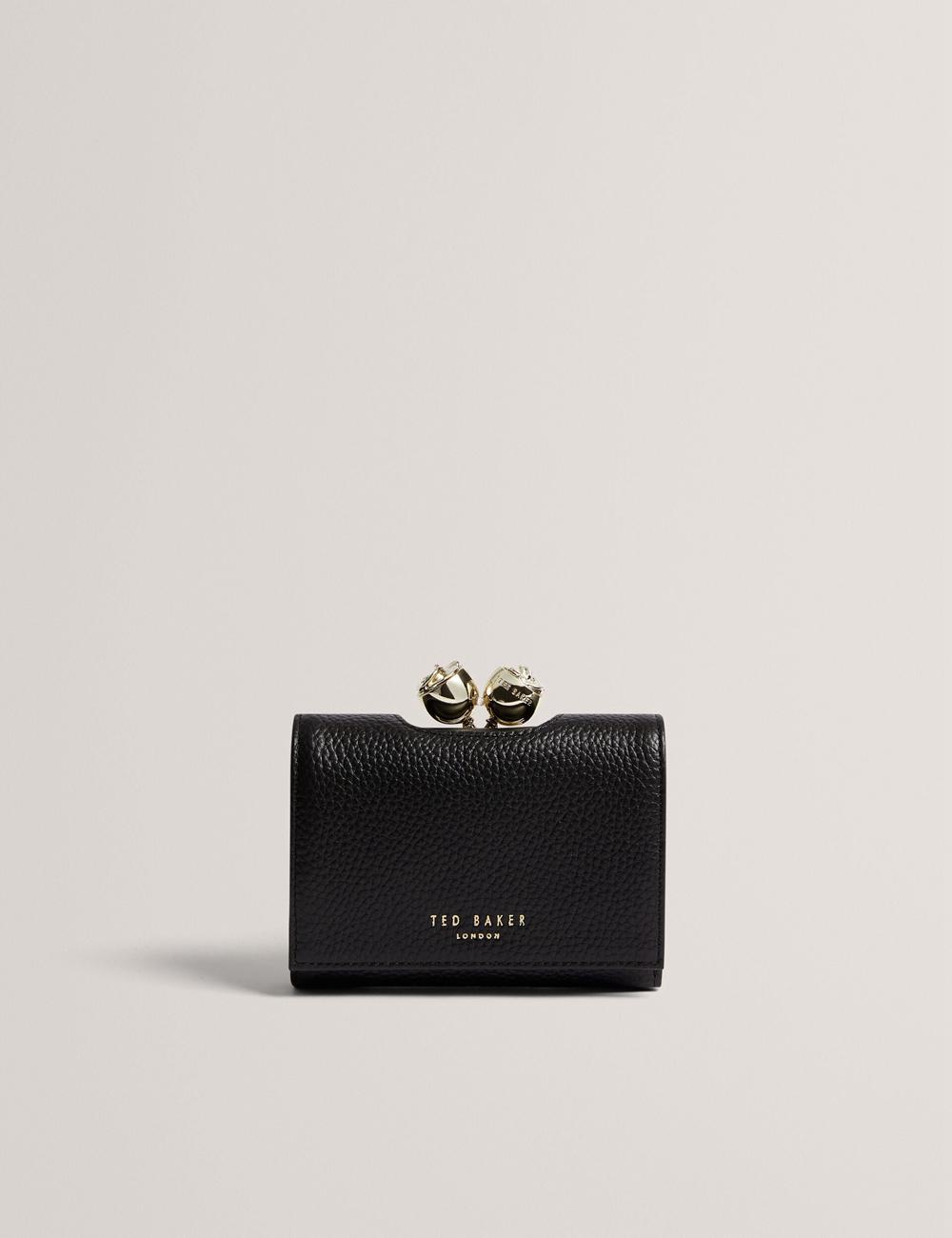 Ted Baker ROOSA - Rose Clasp Small Trifold Leather Geldbörse Damen Schwarz | ZBDQN-3940