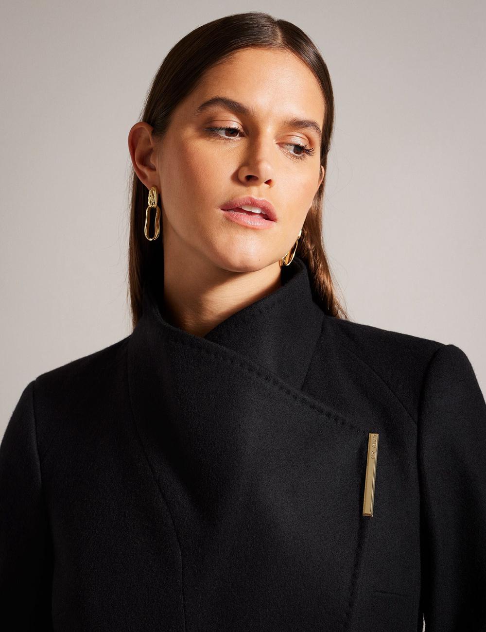 Ted Baker ROSESS - Short Belted Wool Wrap Coat Jacken Damen Schwarz | HGVKU-4817