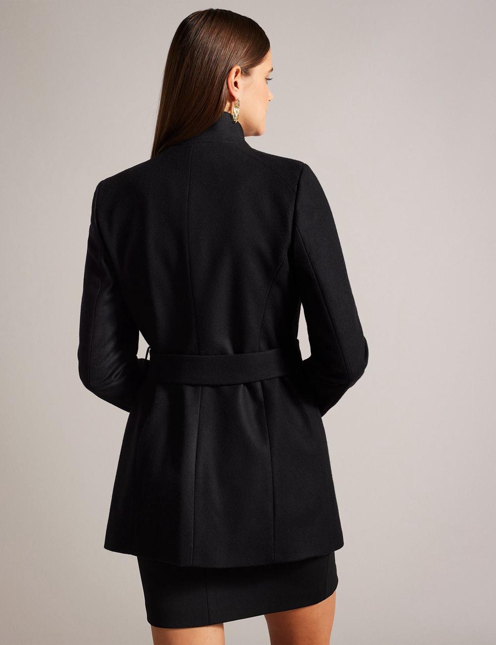 Ted Baker ROSESS - Short Belted Wool Wrap Coat Jacken Damen Schwarz | HGVKU-4817