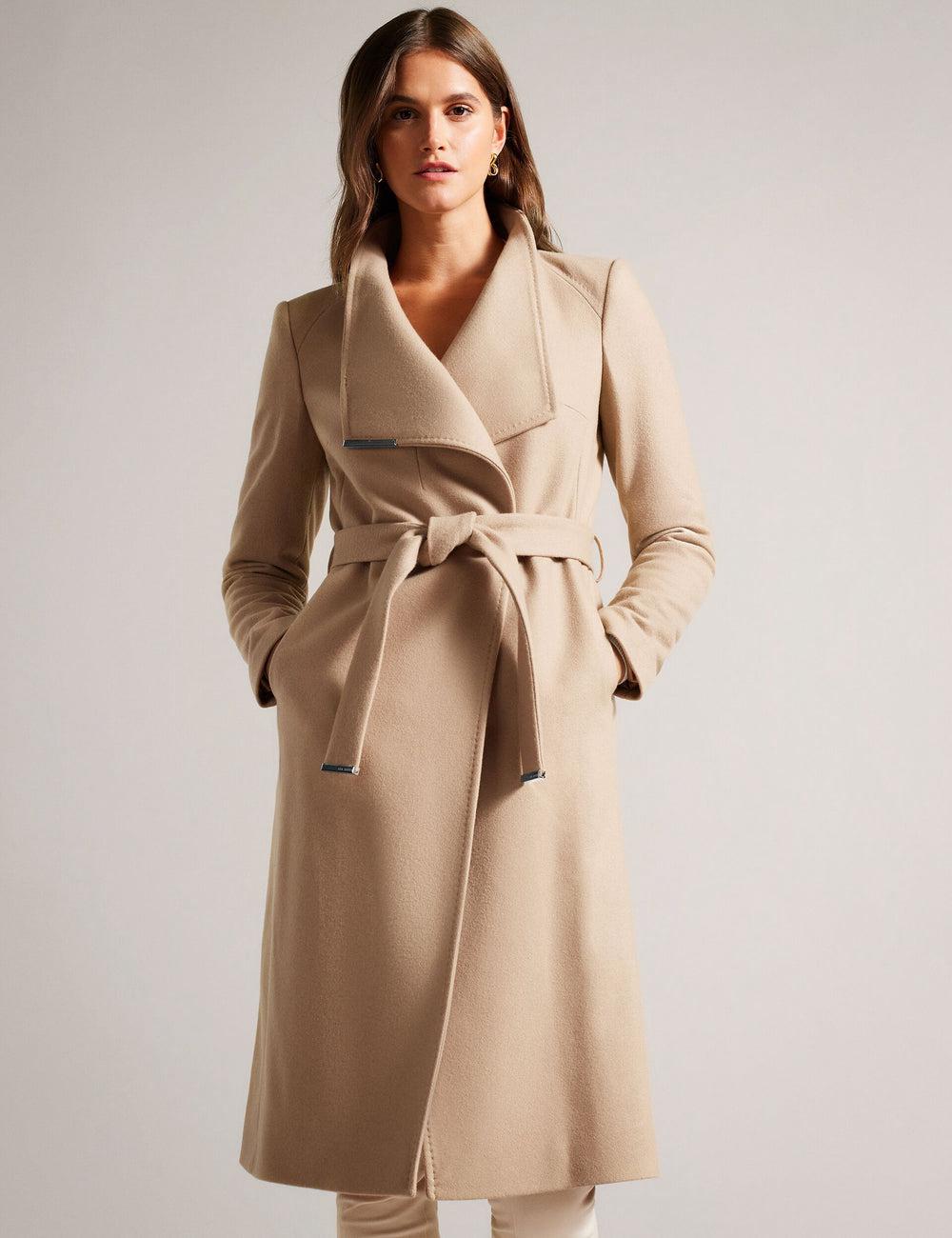 Ted Baker ROSE - Midi Length Belted Wool Wrap Coat Jacken Damen Camel | NTHCJ-3197