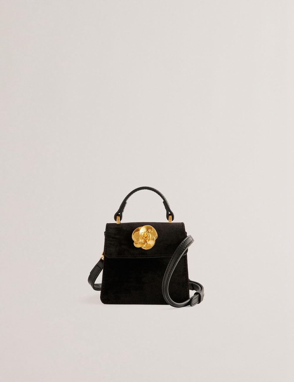 Ted Baker ROSIYA - Mini Velvet Rose Detail Top Handle Umhängetasche Damen Schwarz | XECGL-6329