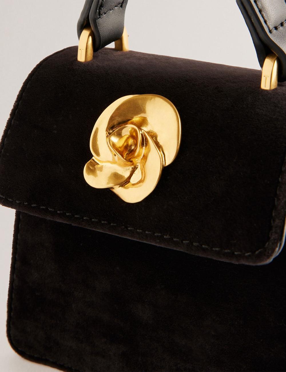 Ted Baker ROSIYA - Mini Velvet Rose Detail Top Handle Umhängetasche Damen Schwarz | XECGL-6329