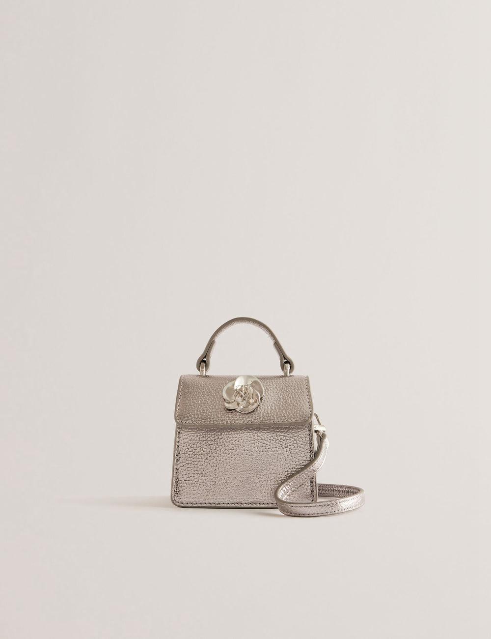 Ted Baker ROSLIE - Metallic Leather Mini Top Handle Schultertasche Damen Silber | NOHMJ-4961
