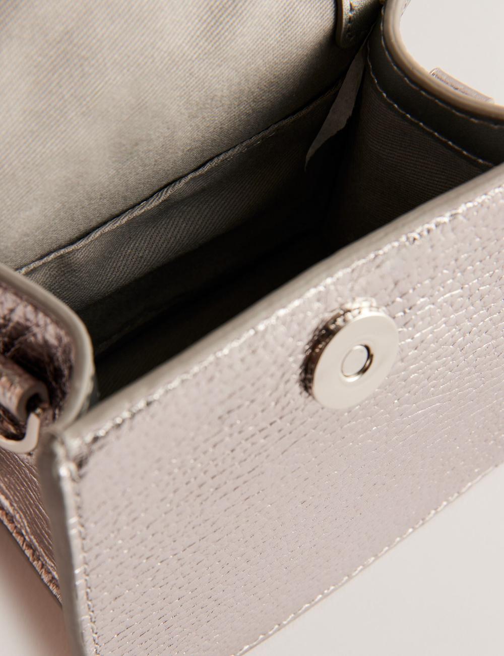 Ted Baker ROSLIE - Metallic Leather Mini Top Handle Schultertasche Damen Silber | NOHMJ-4961