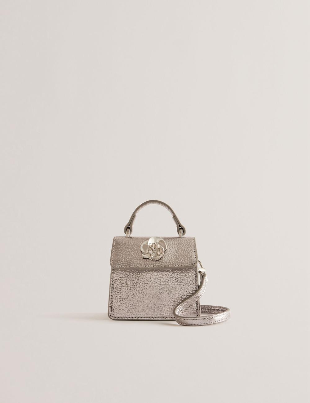 Ted Baker ROSLIE - Metallic Leather Mini Top Handle Schultertasche Damen Silber | NOHMJ-4961