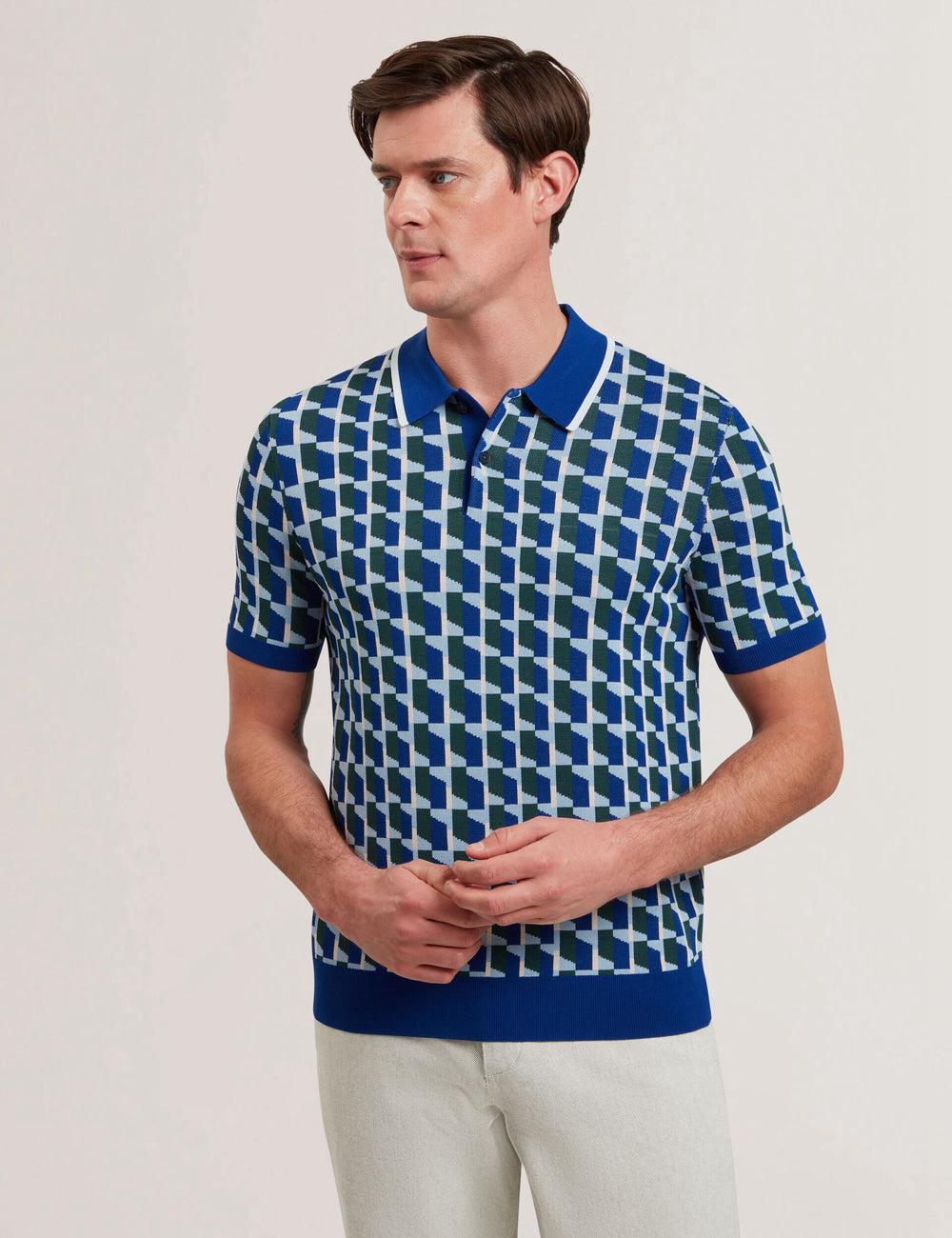 Ted Baker ROSSIO - Geometric Knitted Short Sleeve Polo Shirts Herren Navy | TYEBC-7859