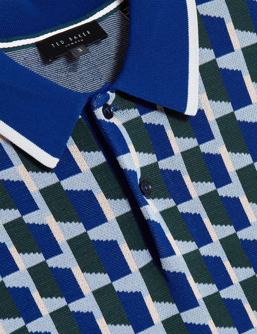 Ted Baker ROSSIO - Geometric Knitted Short Sleeve Polo Shirts Herren Navy | TYEBC-7859