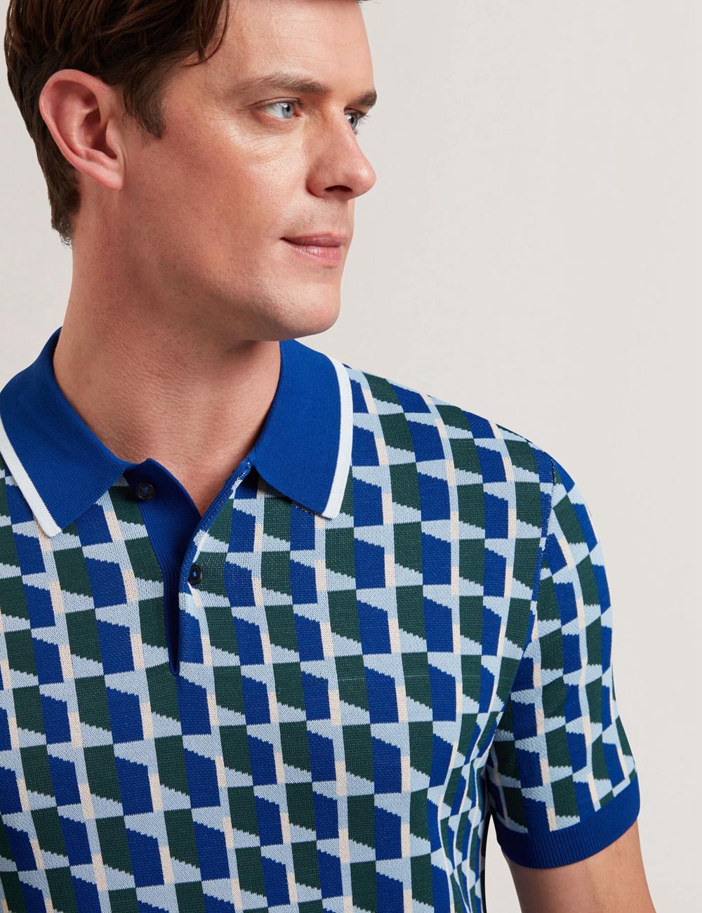 Ted Baker ROSSIO - Geometric Knitted Short Sleeve Polo Shirts Herren Navy | TYEBC-7859