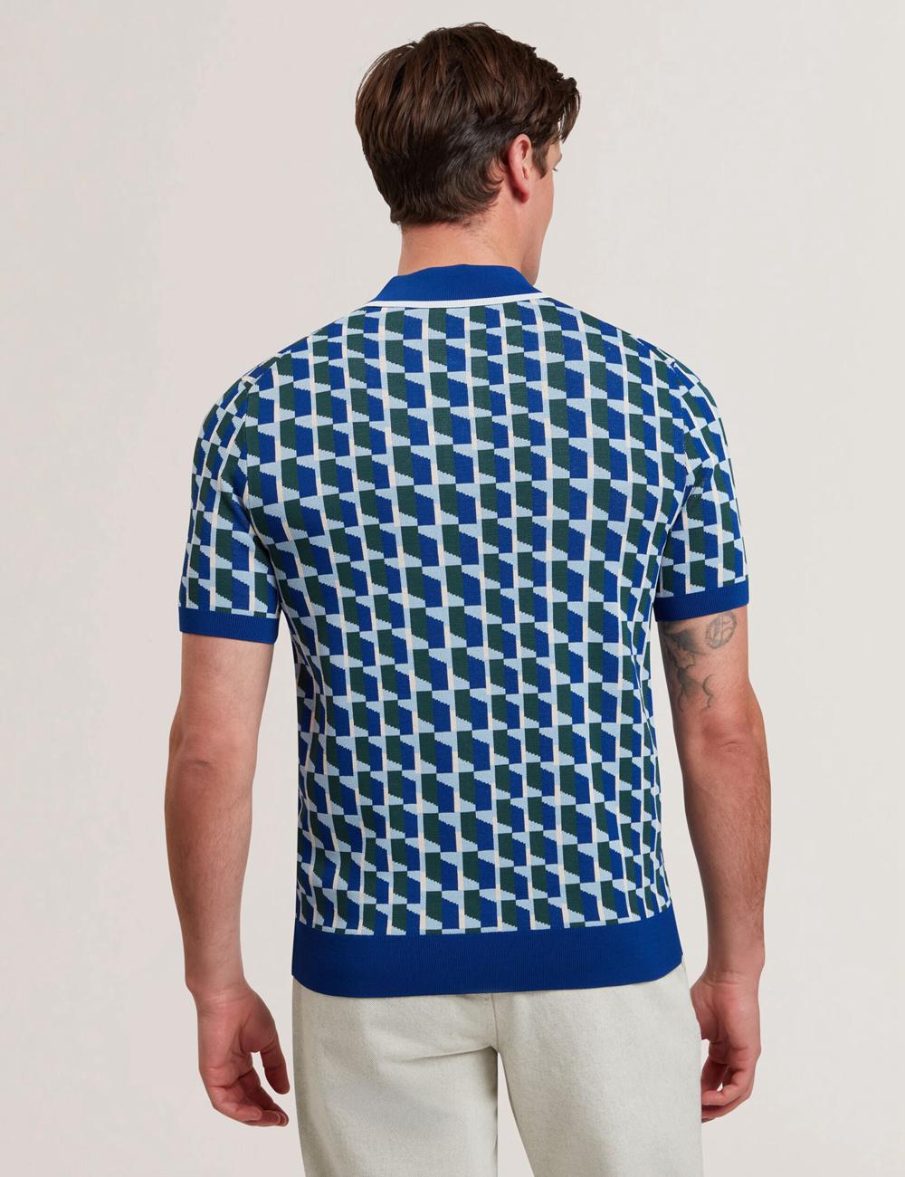 Ted Baker ROSSIO - Geometric Knitted Short Sleeve Polo Shirts Herren Navy | TYEBC-7859