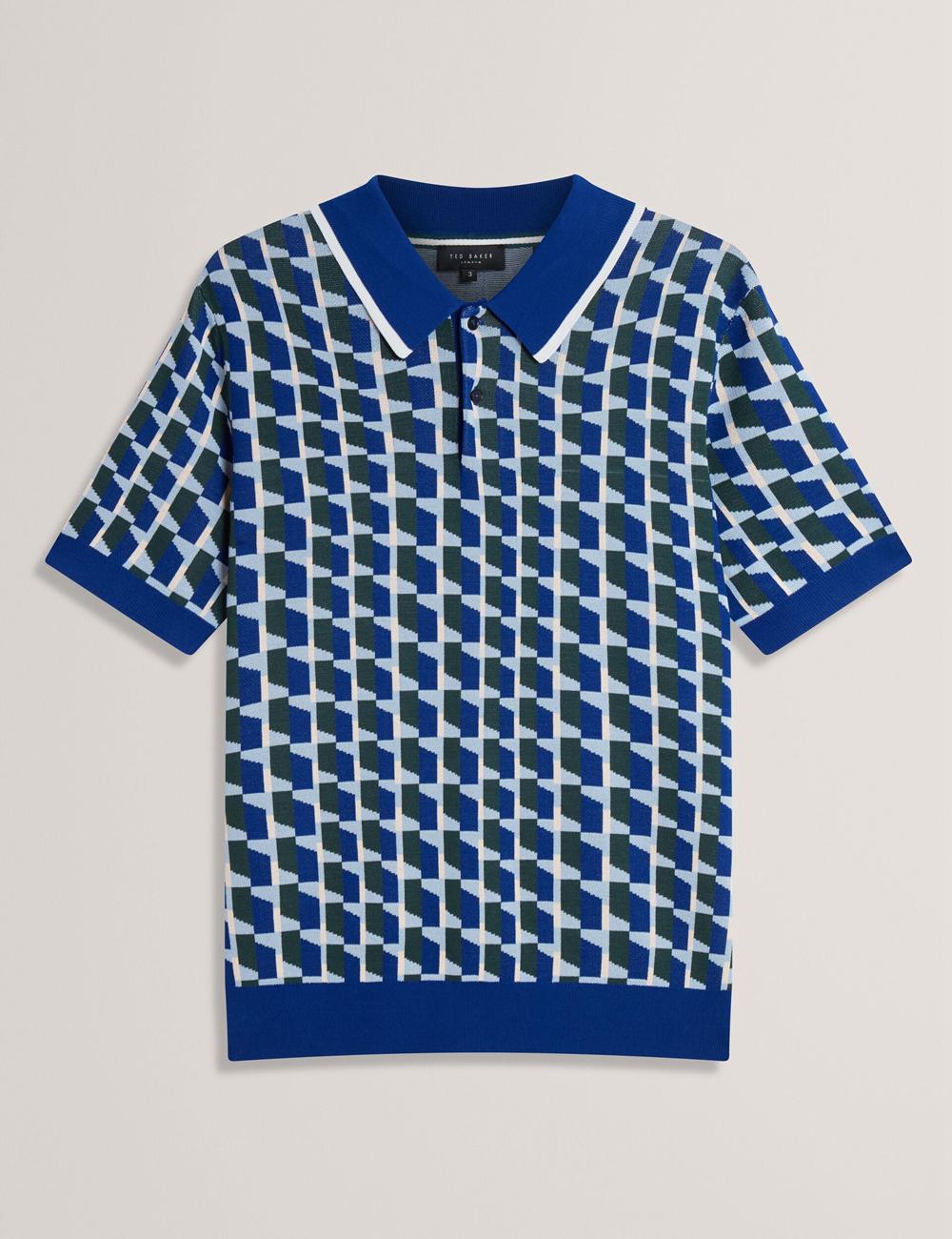 Ted Baker ROSSIO - Geometric Knitted Short Sleeve Polo Shirts Herren Navy | TYEBC-7859