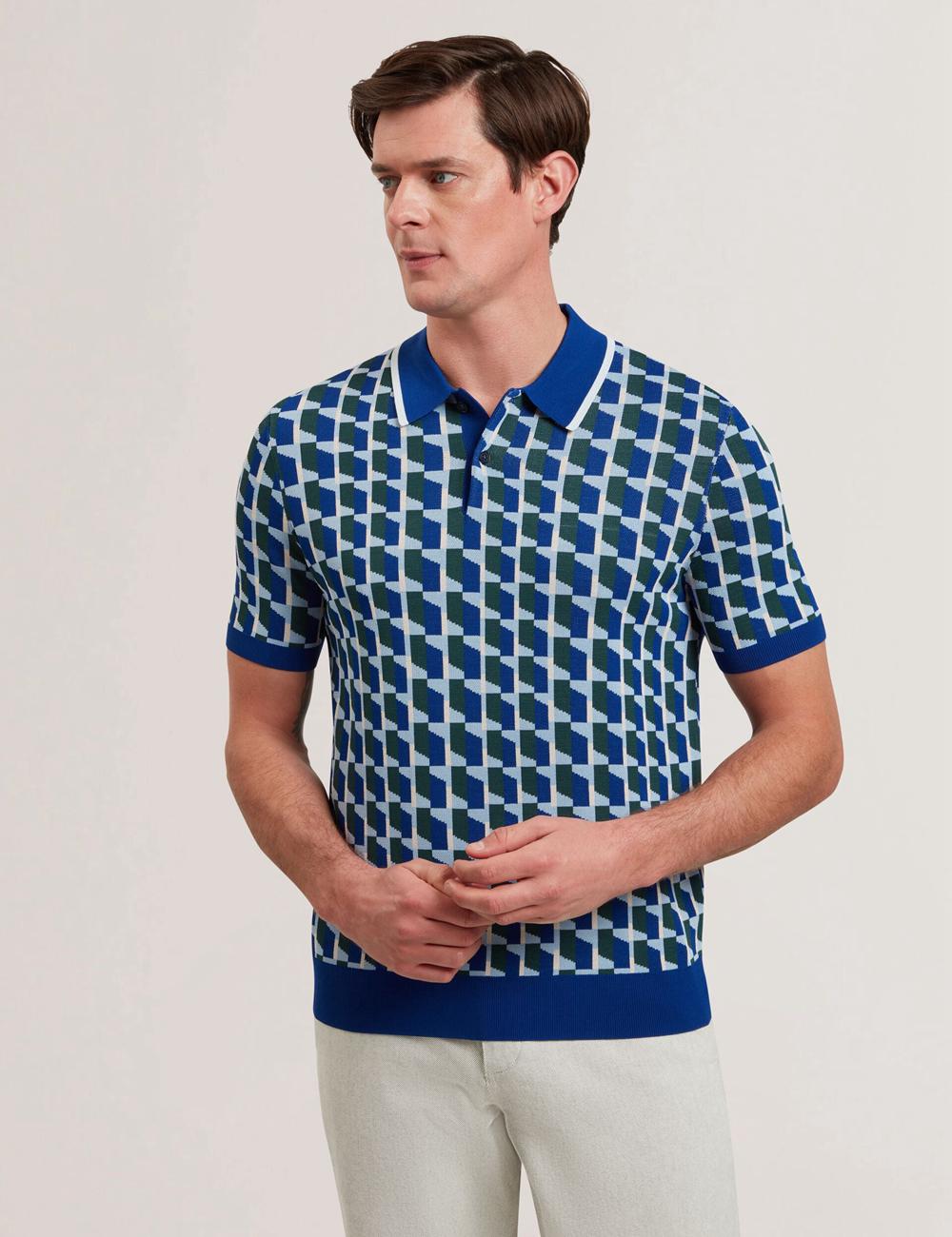 Ted Baker ROSSIO - Geometric Knitted Short Sleeve Polo Shirts Herren Navy | TYEBC-7859