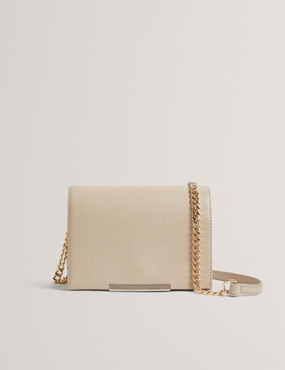 Ted Baker ROUSEN - Bar Detail Fold Over Leather Umhängetasche Damen Ecru | GQBPJ-6138