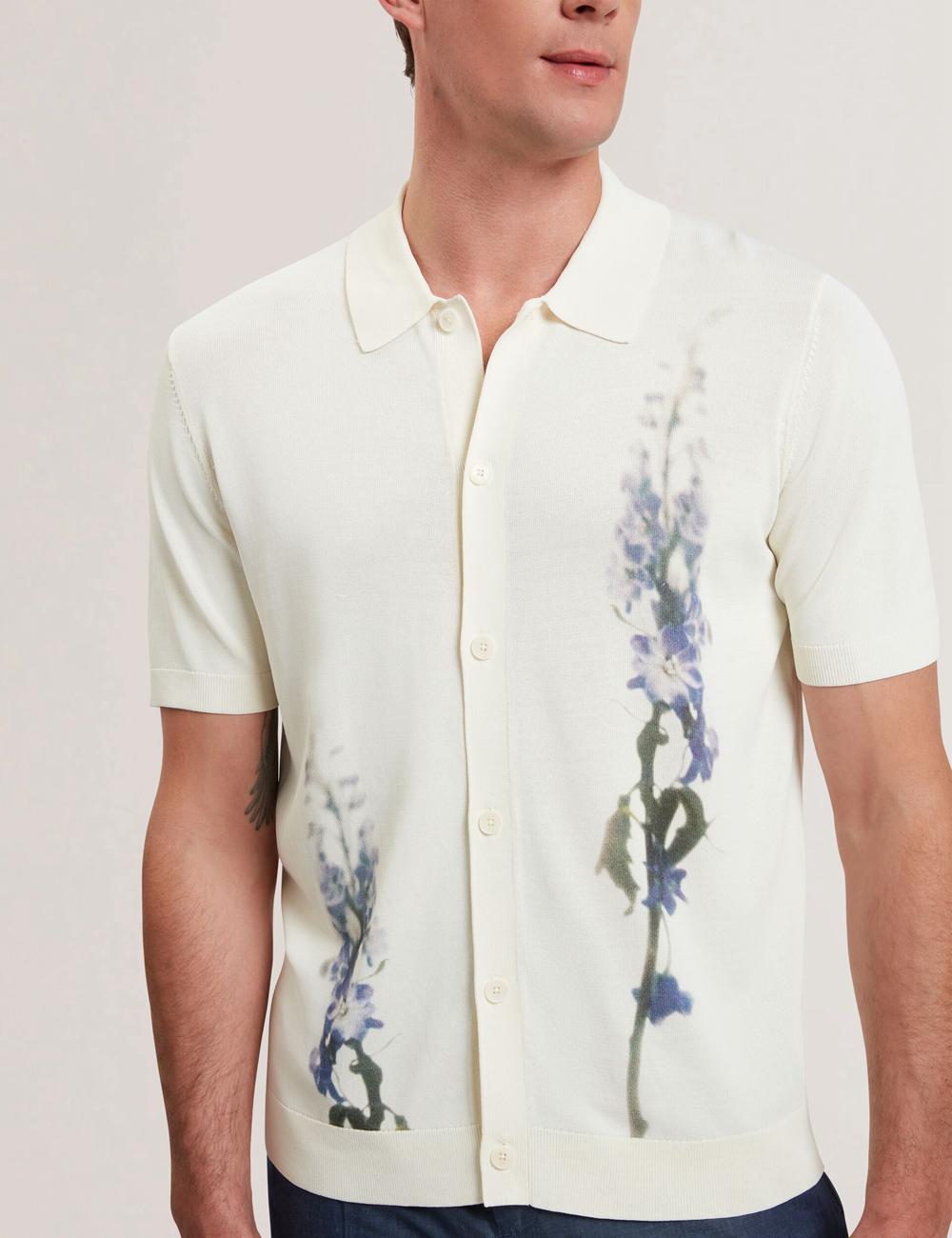 Ted Baker RUITS - Short Sleeve Floral Placement Polo Shirts Herren Ecru | DVSHR-1204