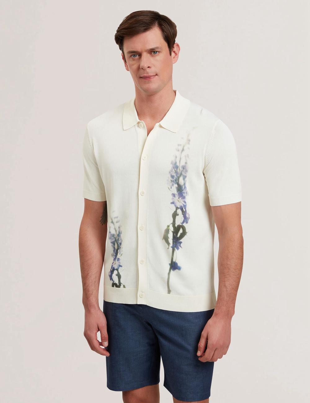 Ted Baker RUITS - Short Sleeve Floral Placement Polo Shirts Herren Ecru | DVSHR-1204