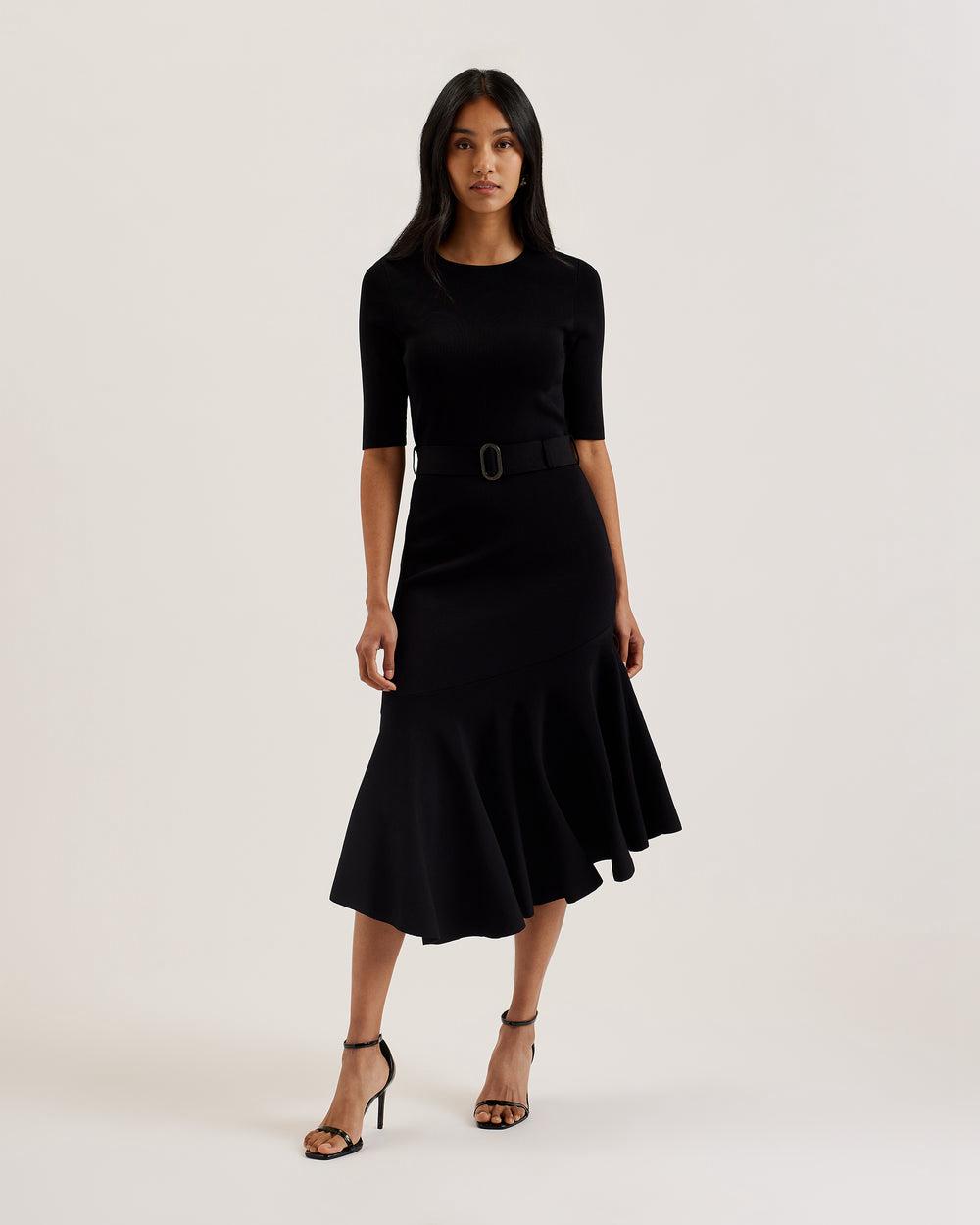 Ted Baker SAMALEE - Flippy Hem Knitted Midi-kleid Damen Schwarz | QCYRH-2158