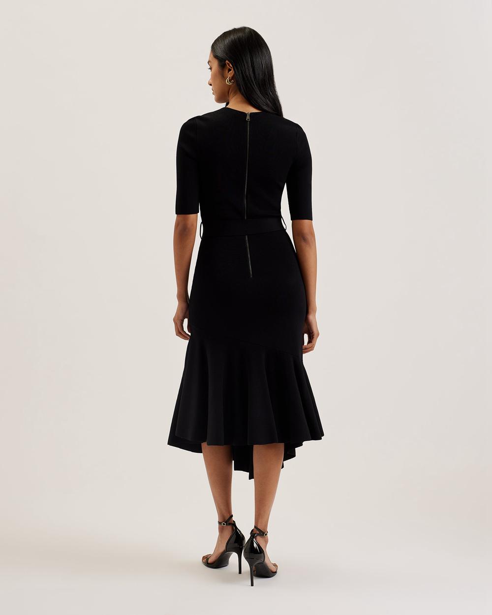 Ted Baker SAMALEE - Flippy Hem Knitted Midi-kleid Damen Schwarz | QCYRH-2158