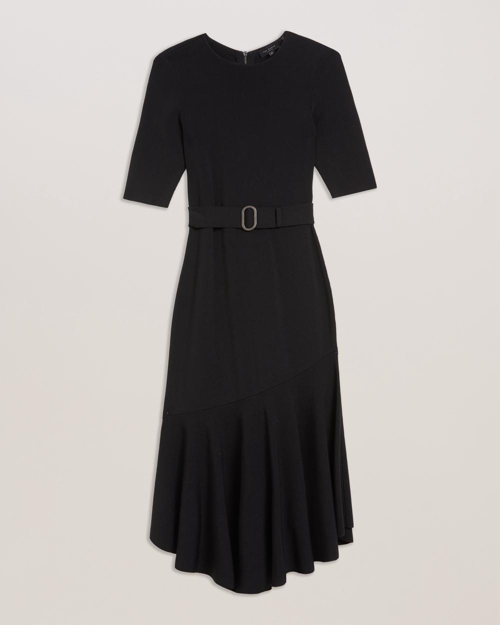 Ted Baker SAMALEE - Flippy Hem Knitted Midi-kleid Damen Schwarz | QCYRH-2158