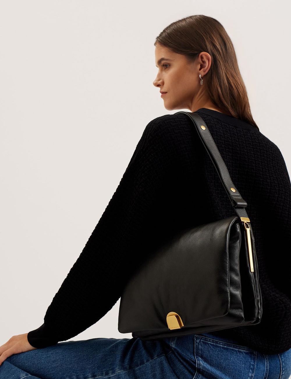 Ted Baker SAMILLA - Large Puffy Leather With Lock Schultertasche Damen Schwarz | QXSTZ-3504