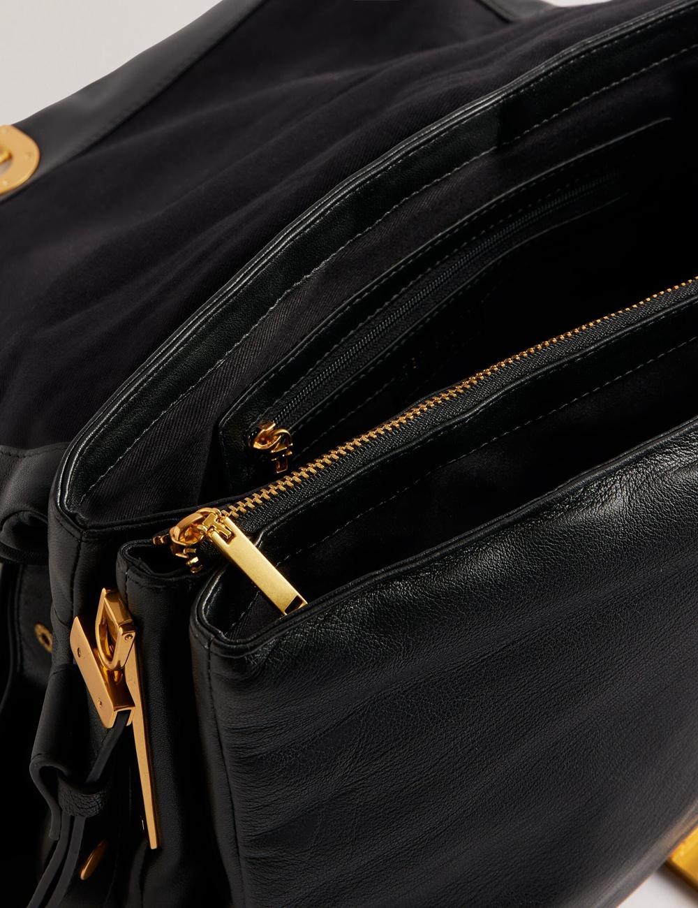 Ted Baker SAMILLA - Large Puffy Leather With Lock Schultertasche Damen Schwarz | QXSTZ-3504