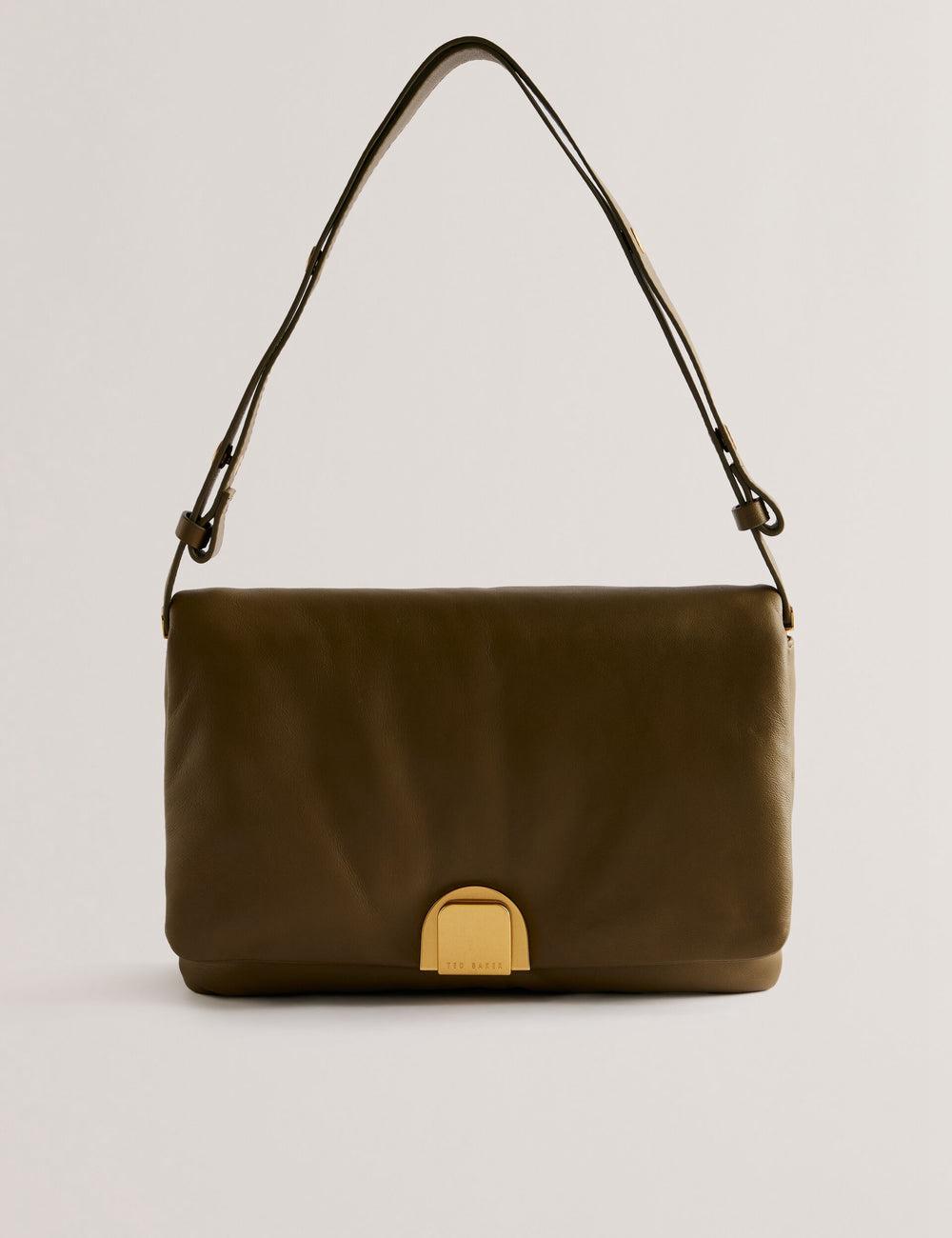 Ted Baker SAMILLI - Lock Detail Leather Puffy Schultertasche Damen Khaki | OLAHR-4870