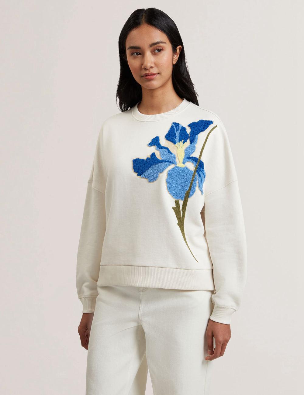 Ted Baker SANDERR - Tufted Floral Graphic Cotton Sweatshirts Damen Weiß | NLAPZ-4832
