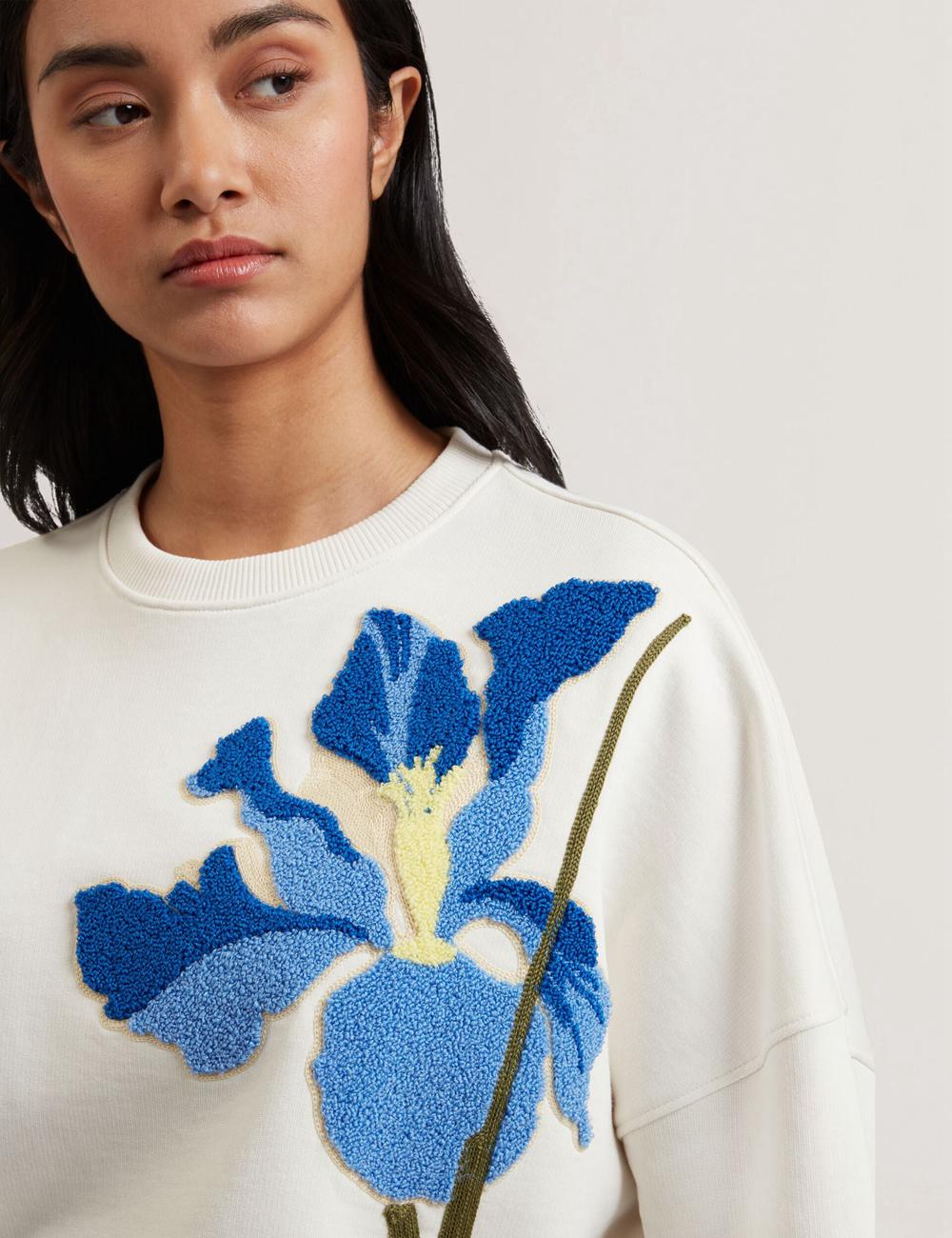 Ted Baker SANDERR - Tufted Floral Graphic Cotton Sweatshirts Damen Weiß | NLAPZ-4832