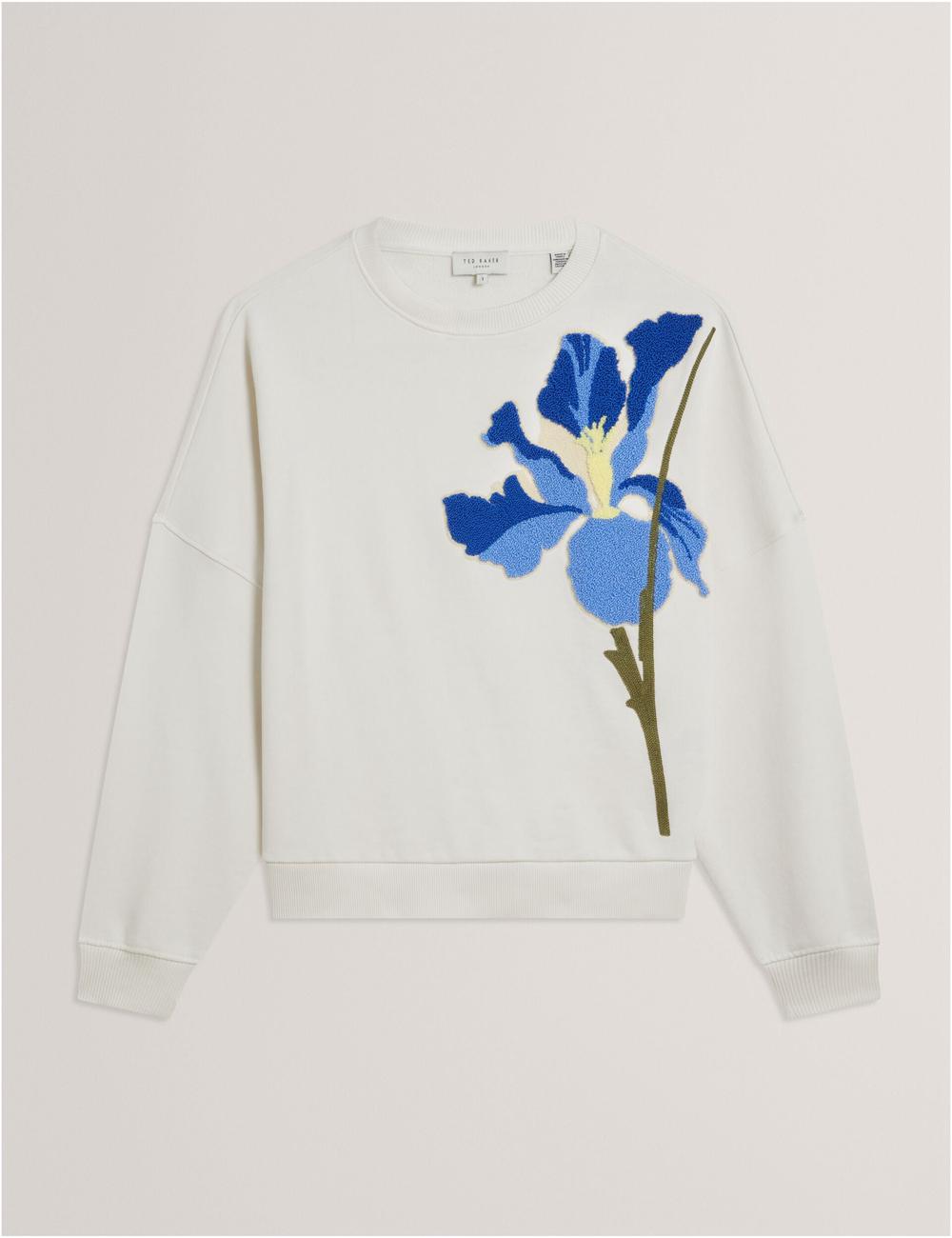Ted Baker SANDERR - Tufted Floral Graphic Cotton Sweatshirts Damen Weiß | NLAPZ-4832