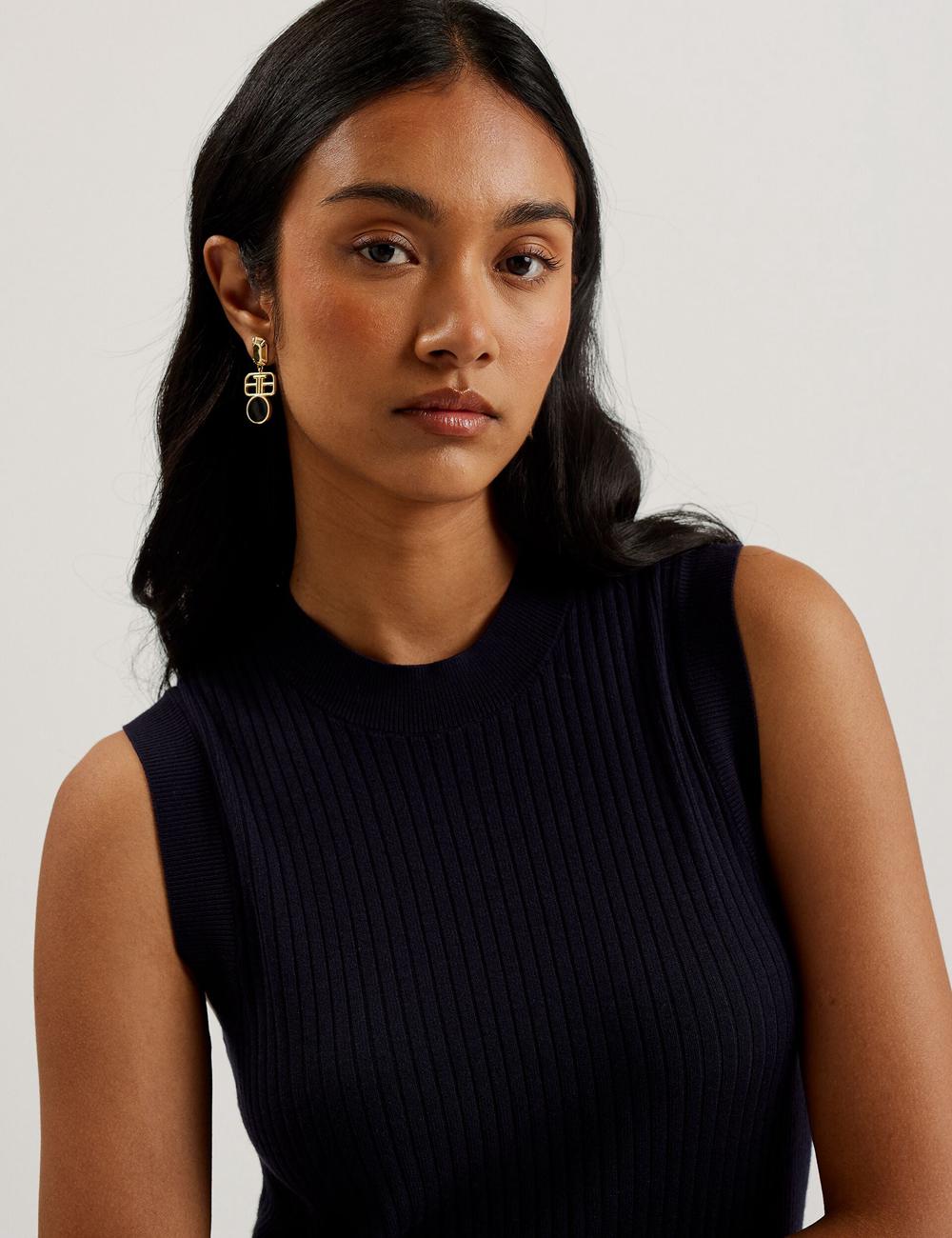 Ted Baker SANDIII - Sleeveless Ribbed Knit Column Maxikleid Damen Navy | LGHTZ-9413
