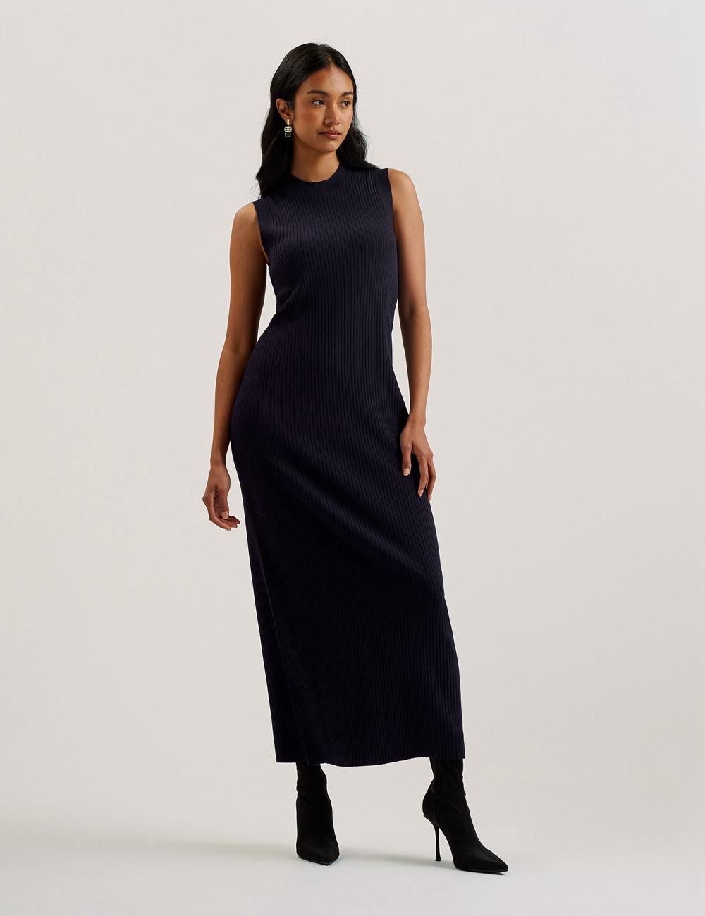 Ted Baker SANDIII - Sleeveless Ribbed Knit Column Maxikleid Damen Navy | LGHTZ-9413