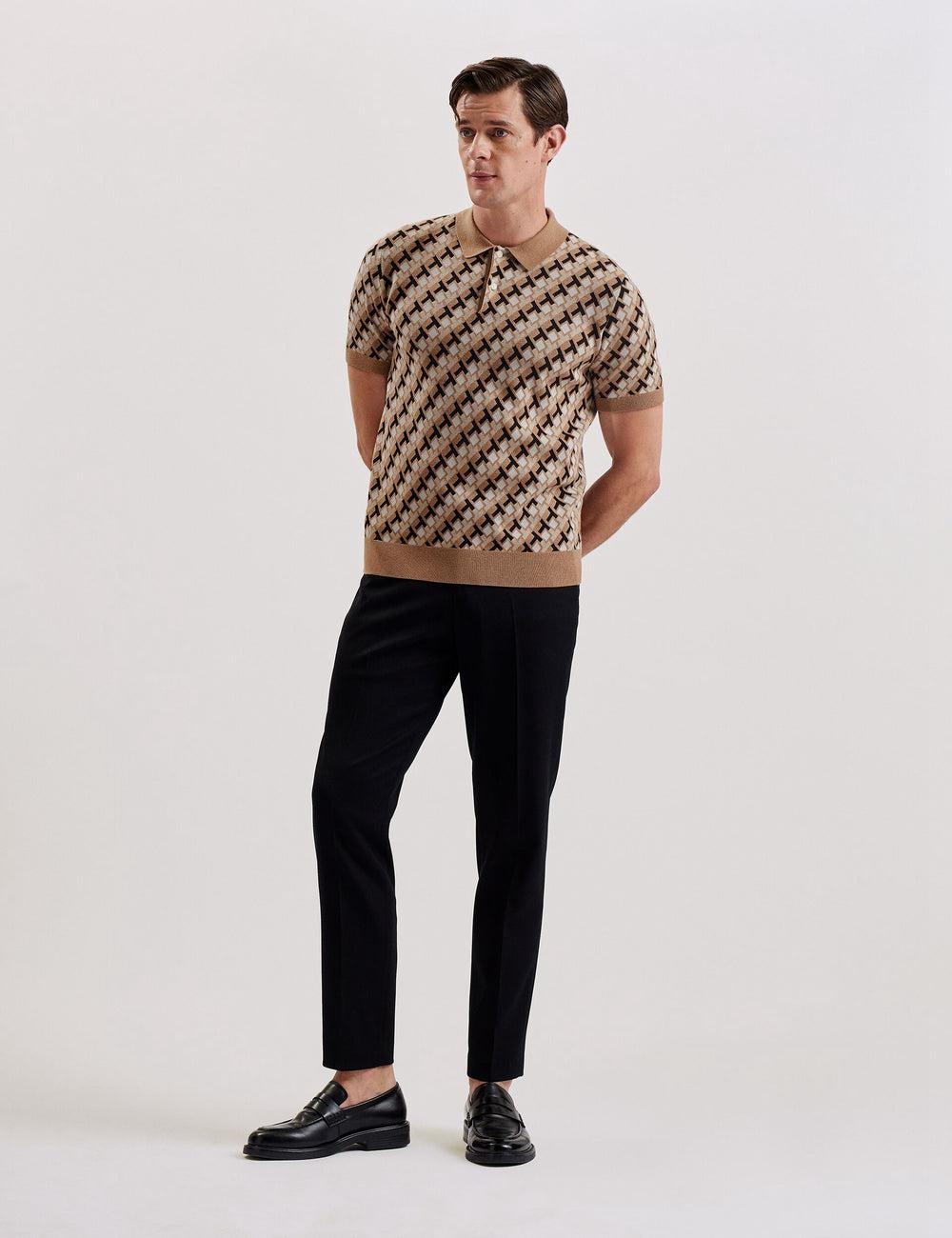 Ted Baker SEFERRY - Interlocking T Jacquard Knitted Polo Shirts Herren Braun | DFNPK-6491