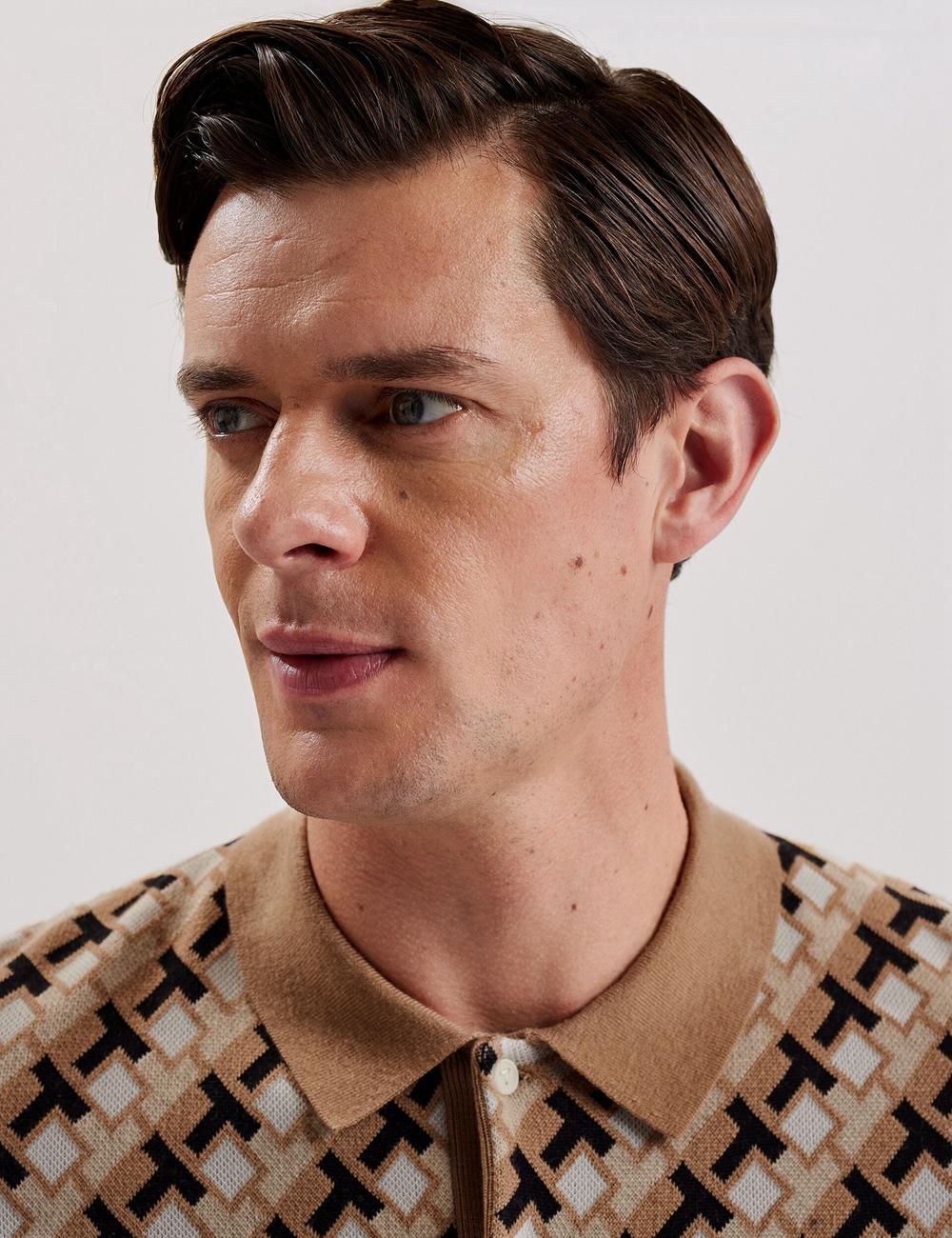Ted Baker SEFERRY - Interlocking T Jacquard Knitted Polo Shirts Herren Braun | DFNPK-6491