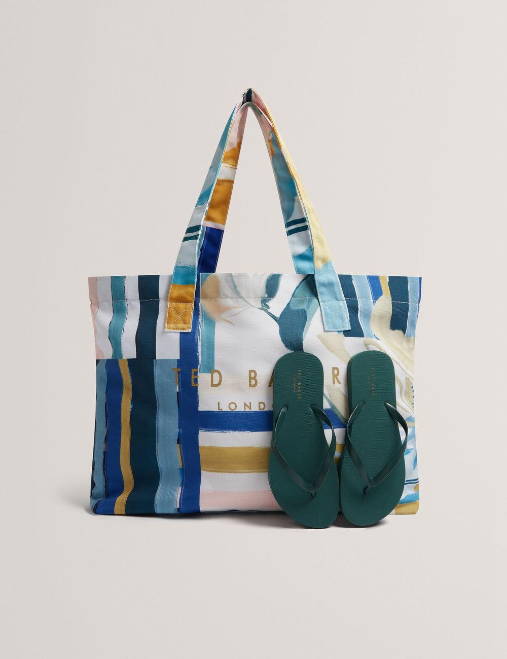Ted Baker SHELYSS - Printed Beach & Flip Flops Set Tragetaschen Damen Grün | VHFAS-9513