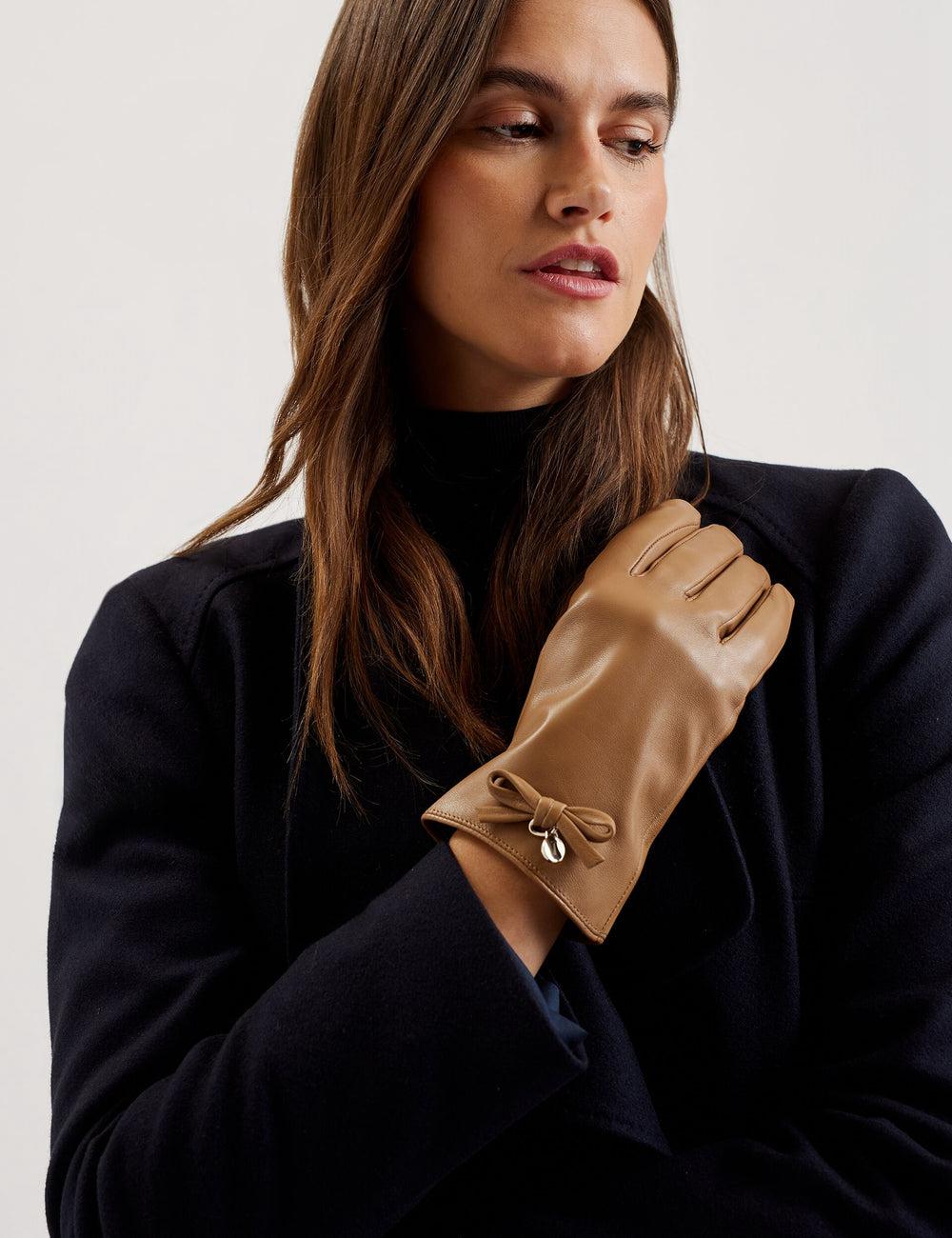 Ted Baker SHERYYS - Bow Detail Soft Leather Handschuhe Damen Camel | BDKYN-9374
