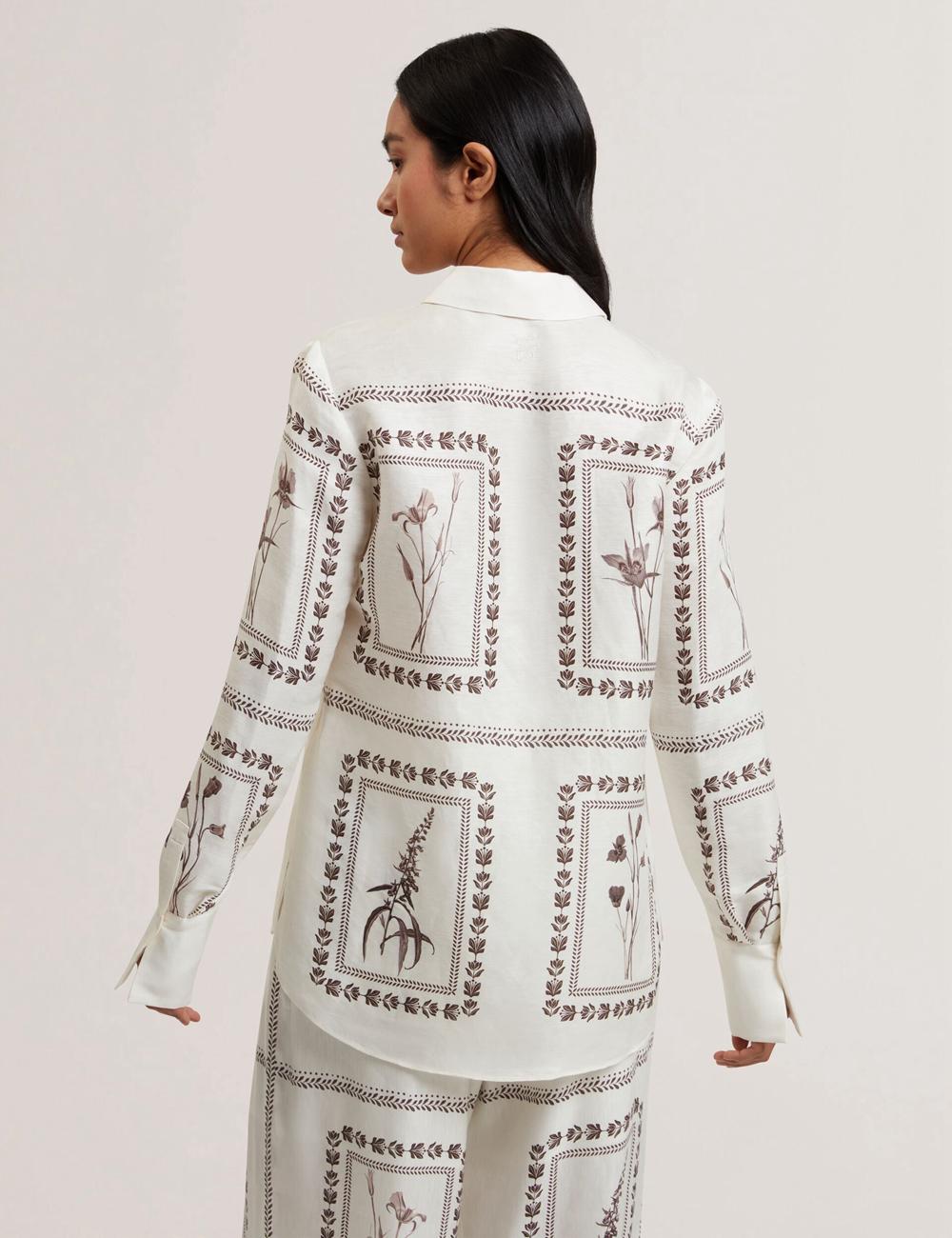 Ted Baker SIMCOA - Panel Print Silk Linen Longline Hemd Damen Ivory | WERTP-1396