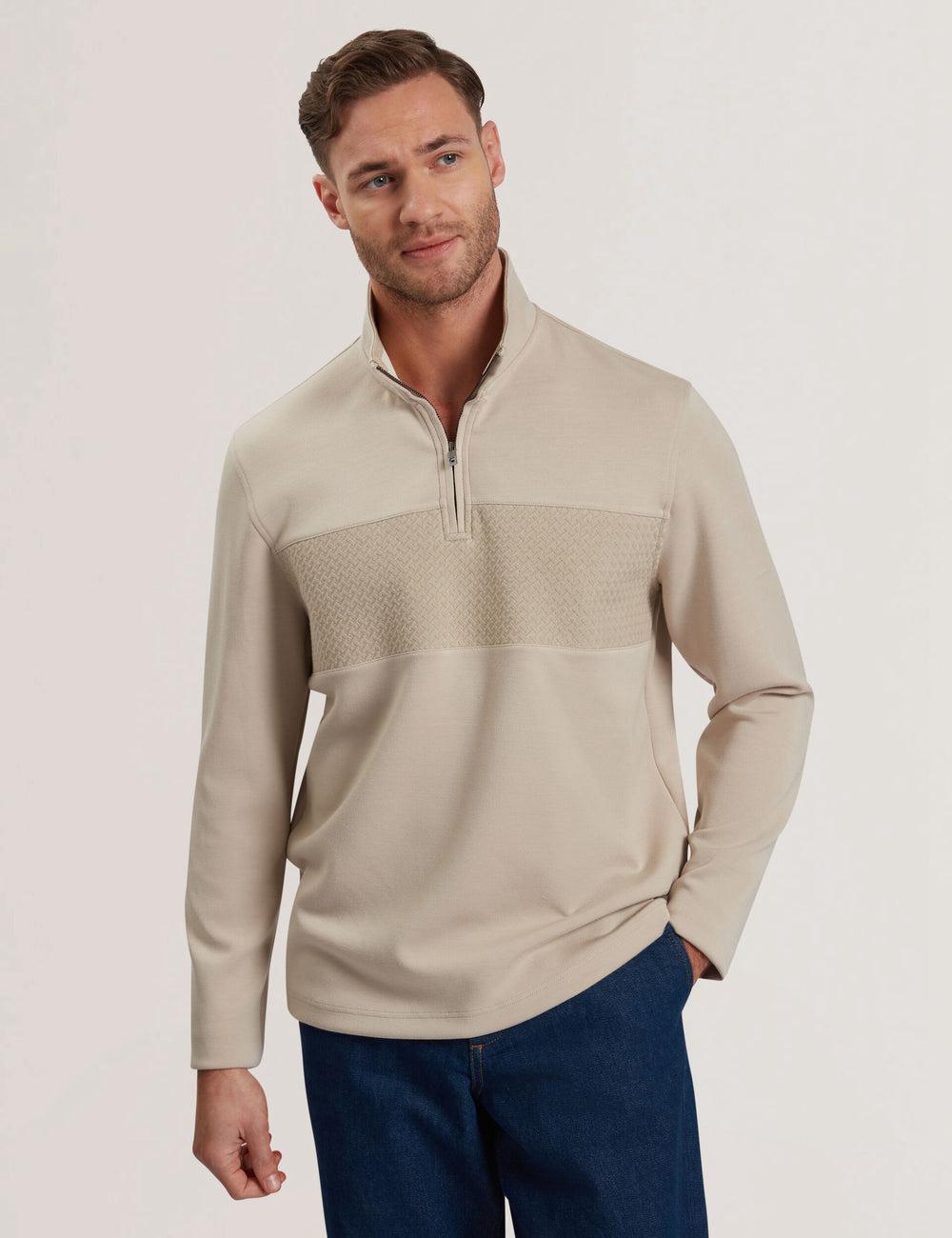 Ted Baker SIMONEA - Textured Panel Half-Zip Modal Sweatshirts Herren Taupe | OCBIW-1432