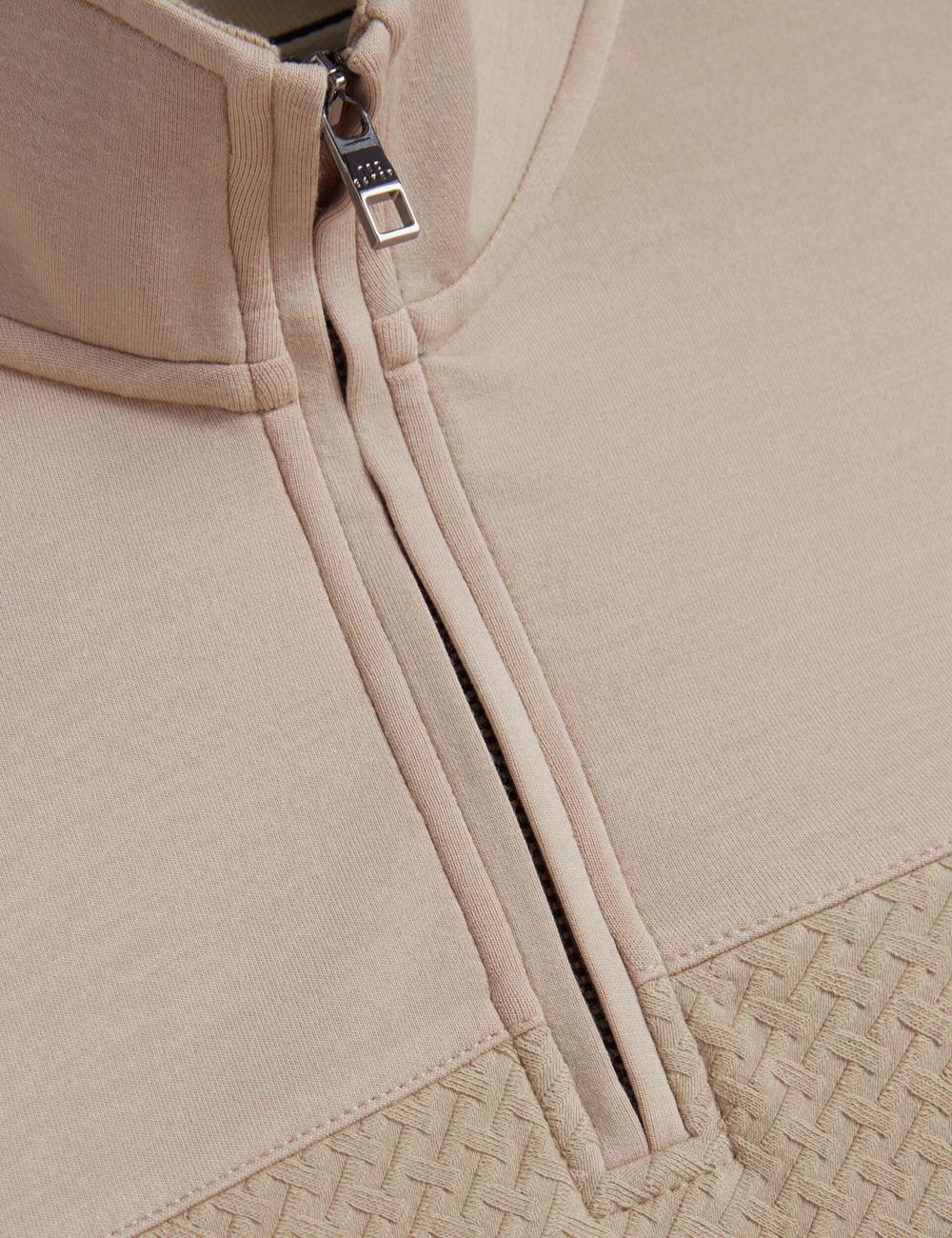 Ted Baker SIMONEA - Textured Panel Half-Zip Modal Sweatshirts Herren Taupe | OCBIW-1432