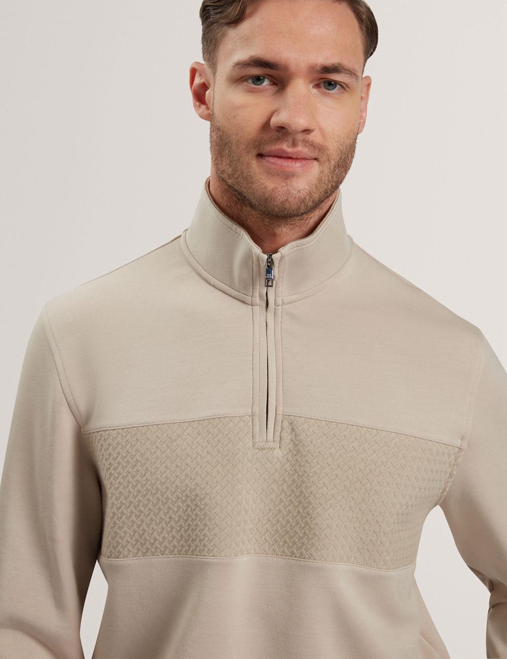 Ted Baker SIMONEA - Textured Panel Half-Zip Modal Sweatshirts Herren Taupe | OCBIW-1432