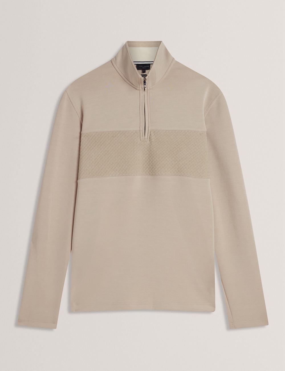 Ted Baker SIMONEA - Textured Panel Half-Zip Modal Sweatshirts Herren Taupe | OCBIW-1432